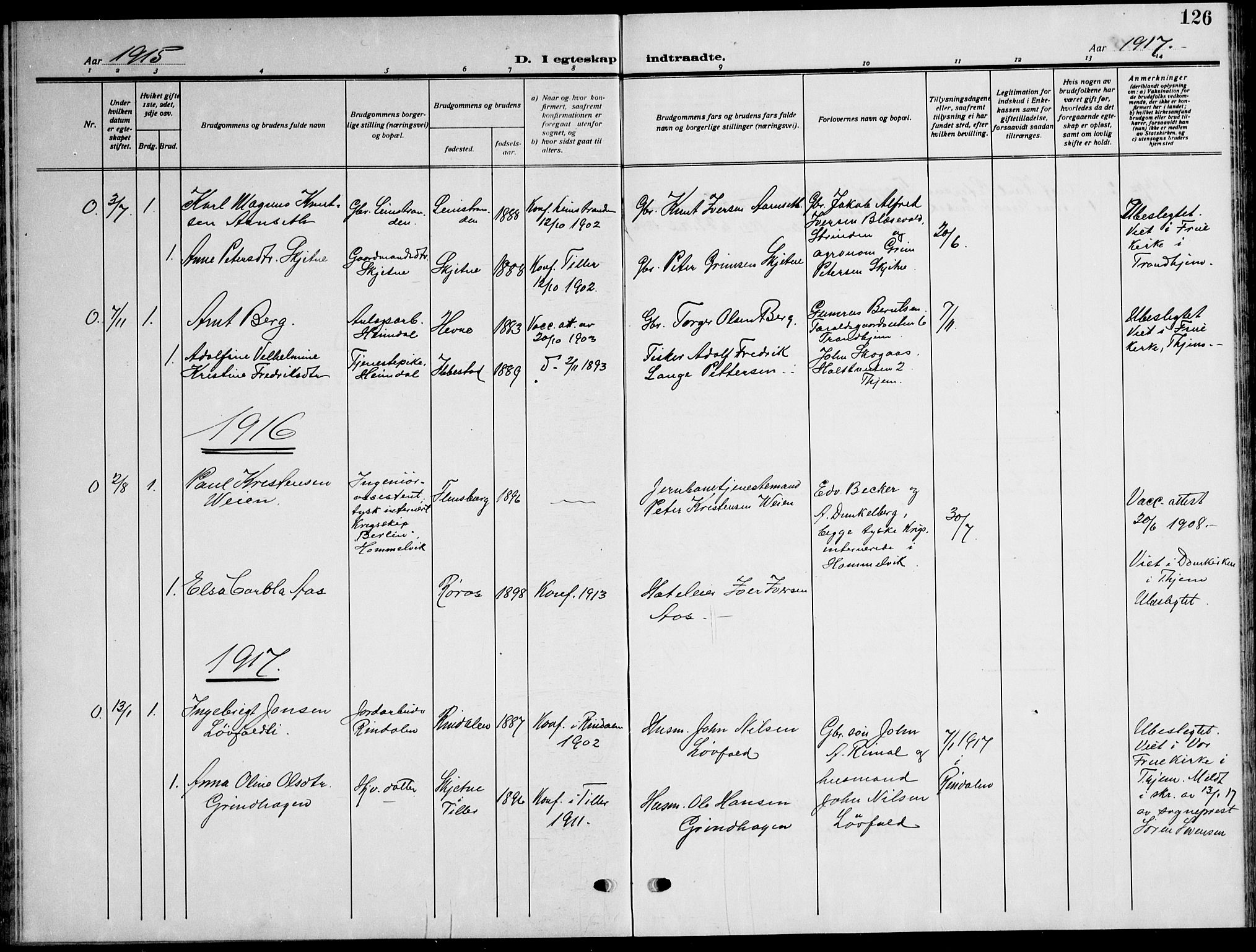 Ministerialprotokoller, klokkerbøker og fødselsregistre - Sør-Trøndelag, SAT/A-1456/621/L0462: Parish register (copy) no. 621C05, 1915-1945, p. 126