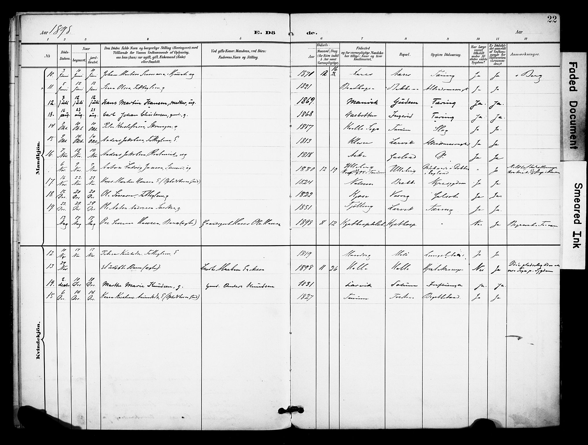 Brunlanes kirkebøker, AV/SAKO-A-342/F/Fc/L0002: Parish register (official) no. III 2, 1895-1899, p. 22