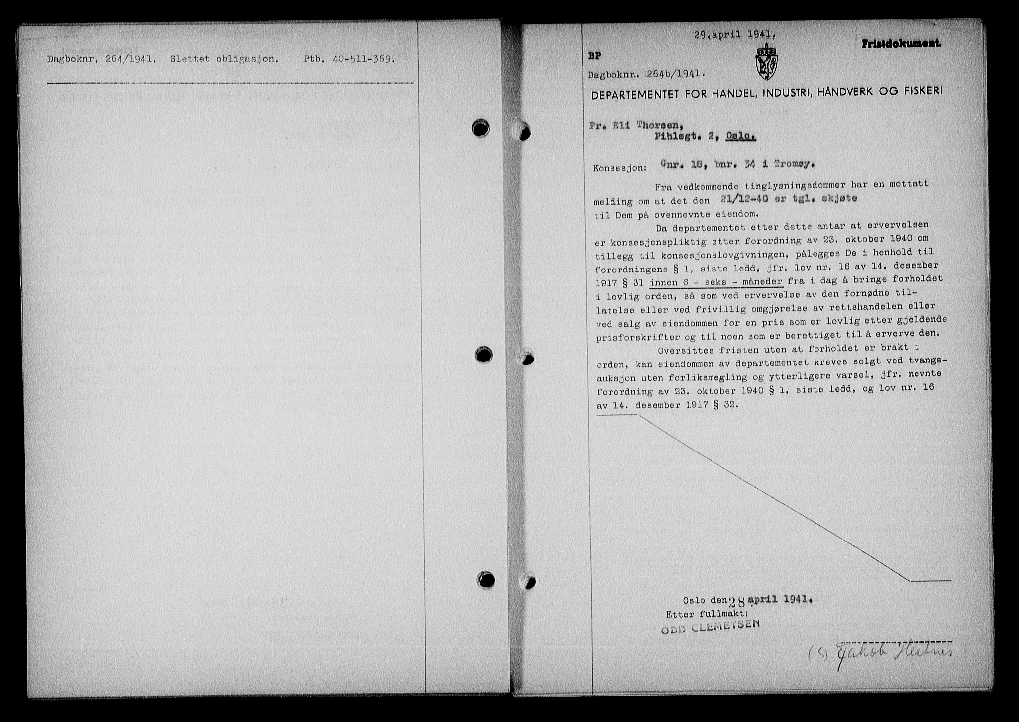 Nedenes sorenskriveri, SAK/1221-0006/G/Gb/Gba/L0048: Mortgage book no. A-II, 1940-1941, Diary no: : 264/1941
