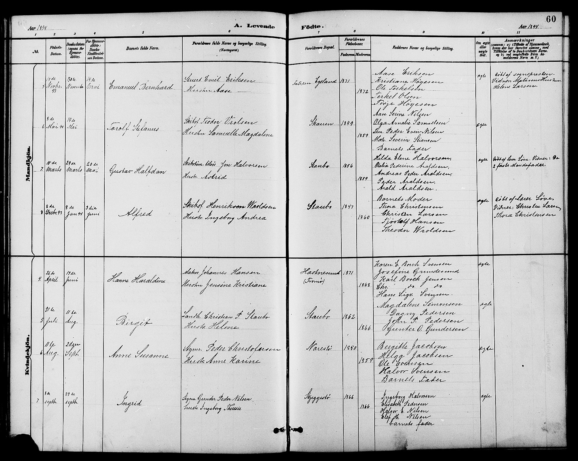 Dypvåg sokneprestkontor, AV/SAK-1111-0007/F/Fb/Fbb/L0004: Parish register (copy) no. B 4, 1887-1905, p. 60
