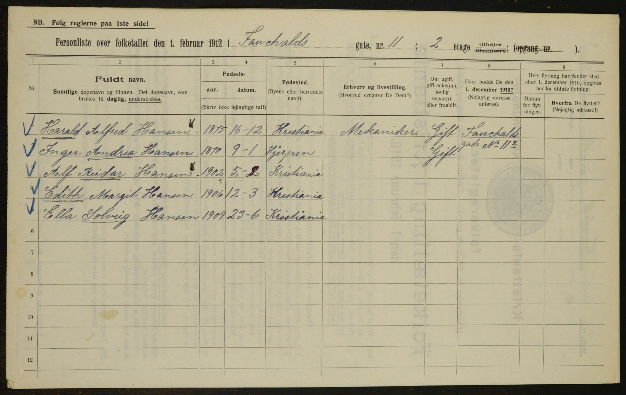 OBA, Municipal Census 1912 for Kristiania, 1912, p. 23936