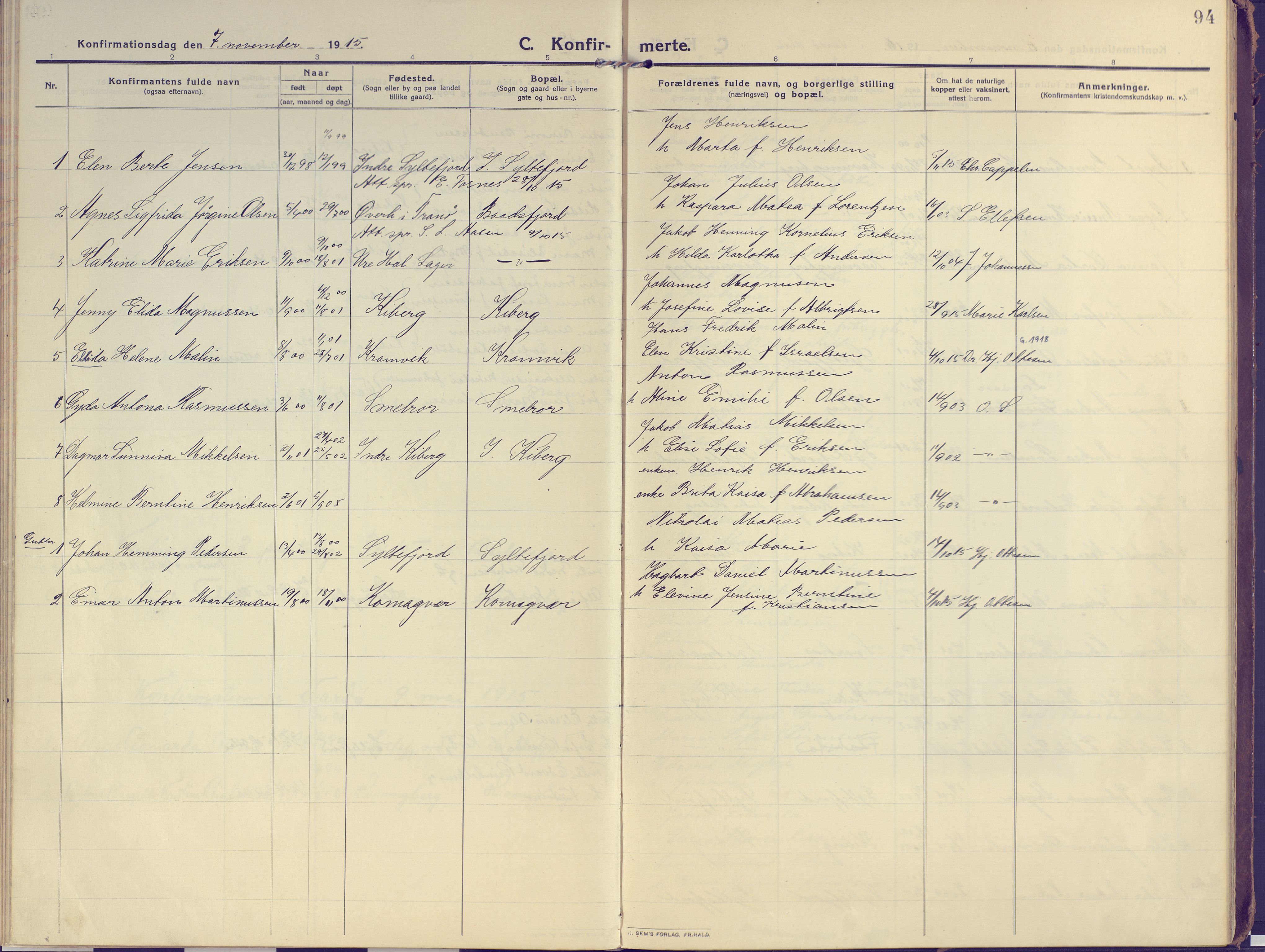 Vardø sokneprestkontor, SATØ/S-1332/H/Ha/L0013kirke: Parish register (official) no. 13, 1912-1928, p. 94