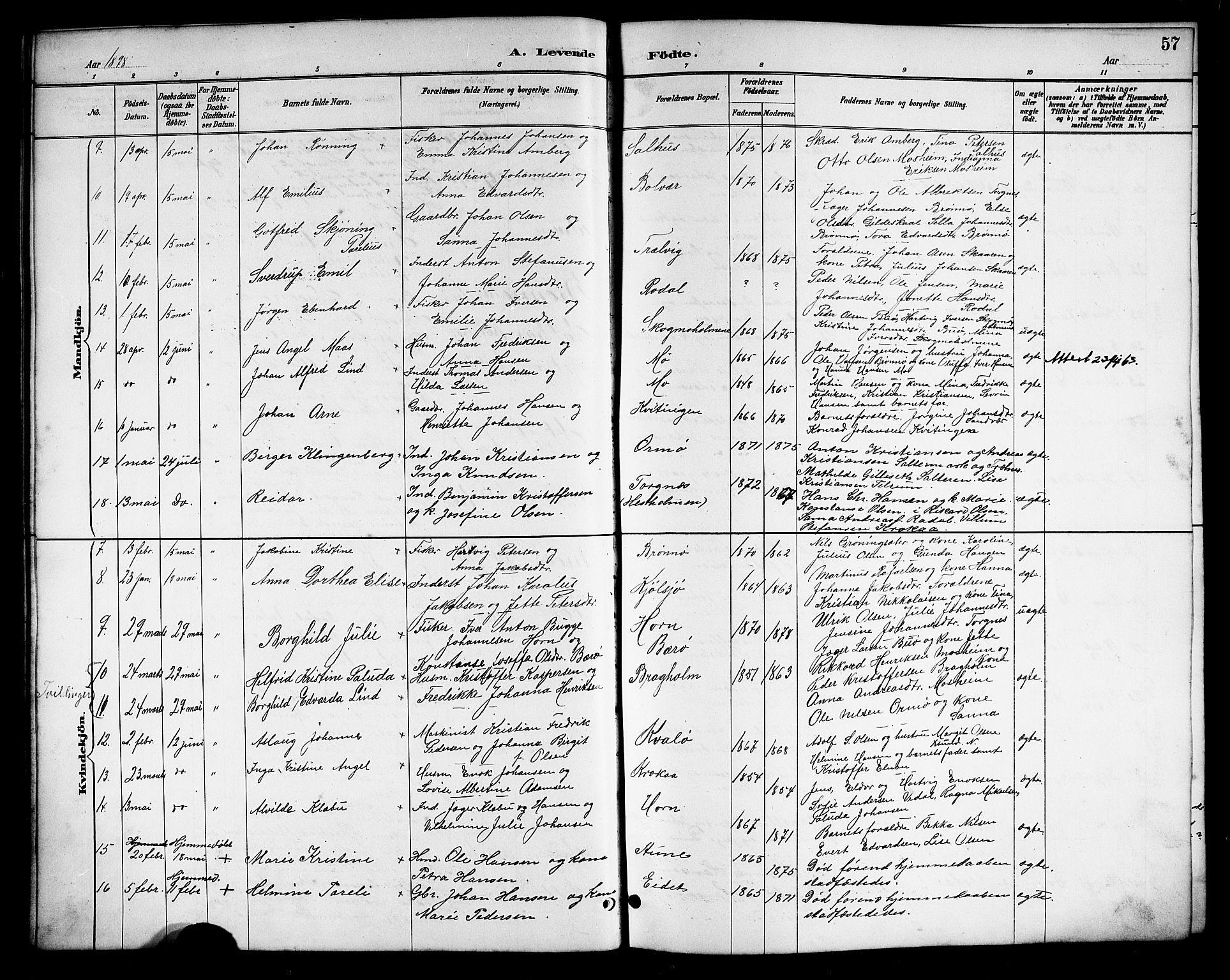Ministerialprotokoller, klokkerbøker og fødselsregistre - Nordland, AV/SAT-A-1459/813/L0213: Parish register (copy) no. 813C05, 1887-1903, p. 57