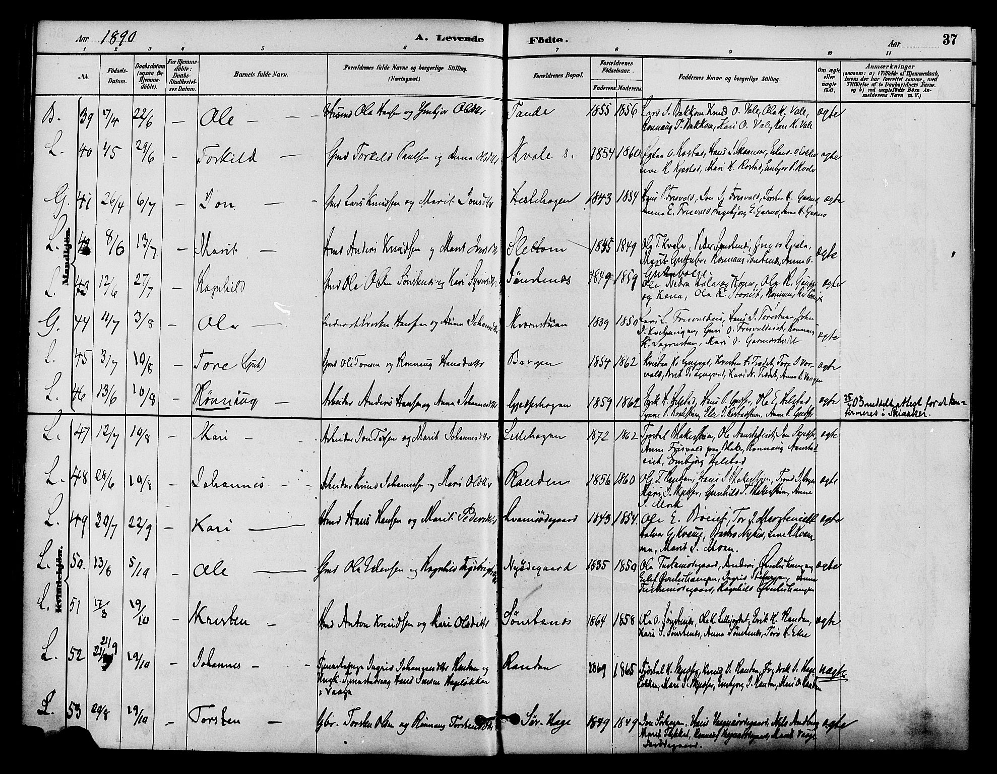 Lom prestekontor, AV/SAH-PREST-070/K/L0008: Parish register (official) no. 8, 1885-1898, p. 37