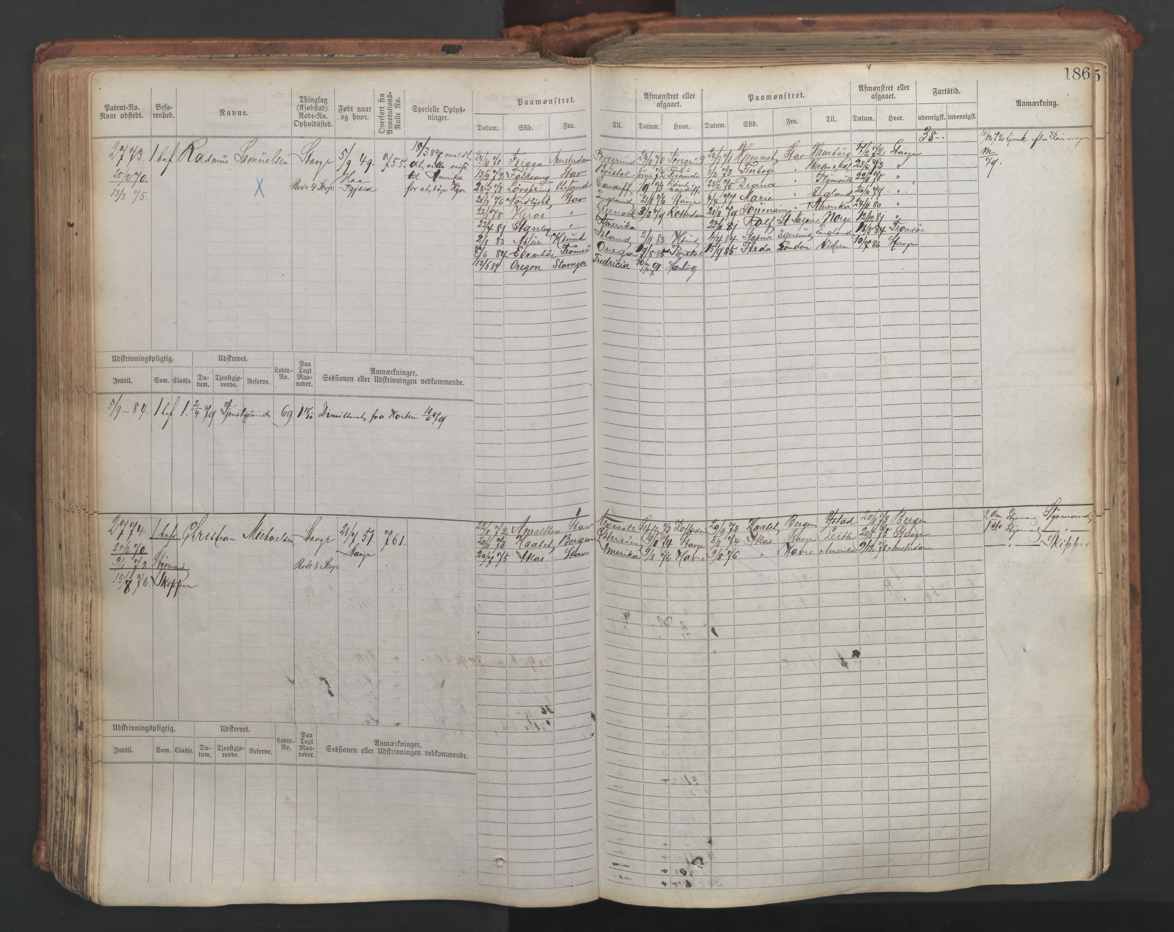 Stavanger sjømannskontor, AV/SAST-A-102006/F/Fb/Fbb/L0007: Sjøfartshovedrulle, patentnr. 2403-3604, 1869-1880, p. 214