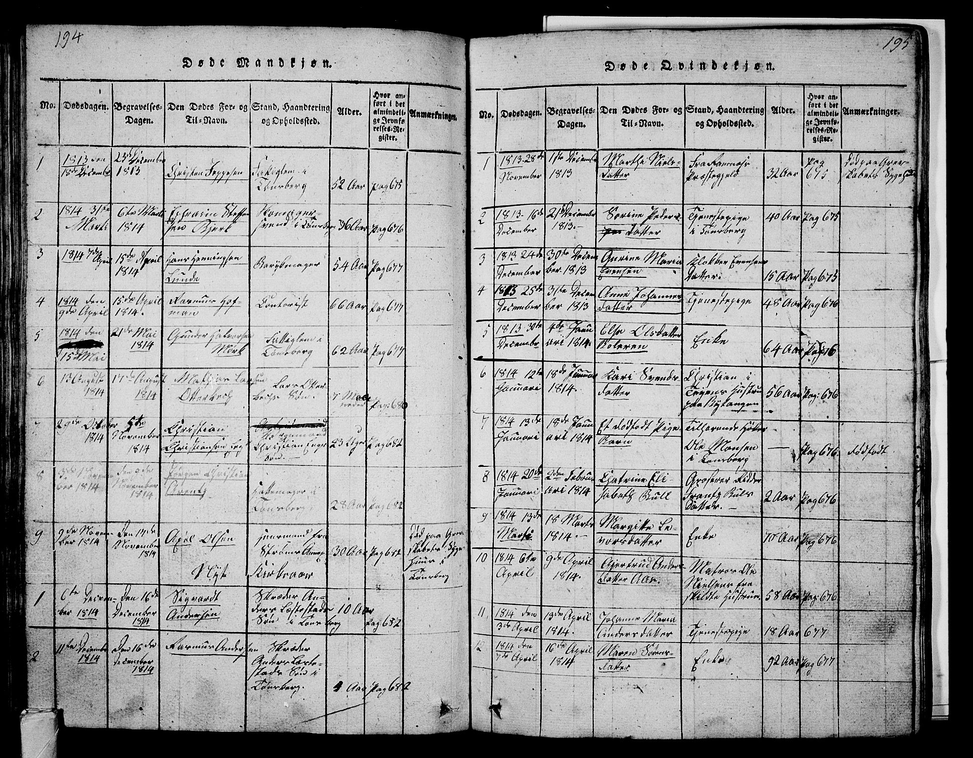 Tønsberg kirkebøker, SAKO/A-330/G/Ga/L0001: Parish register (copy) no. 1, 1813-1826, p. 194-195