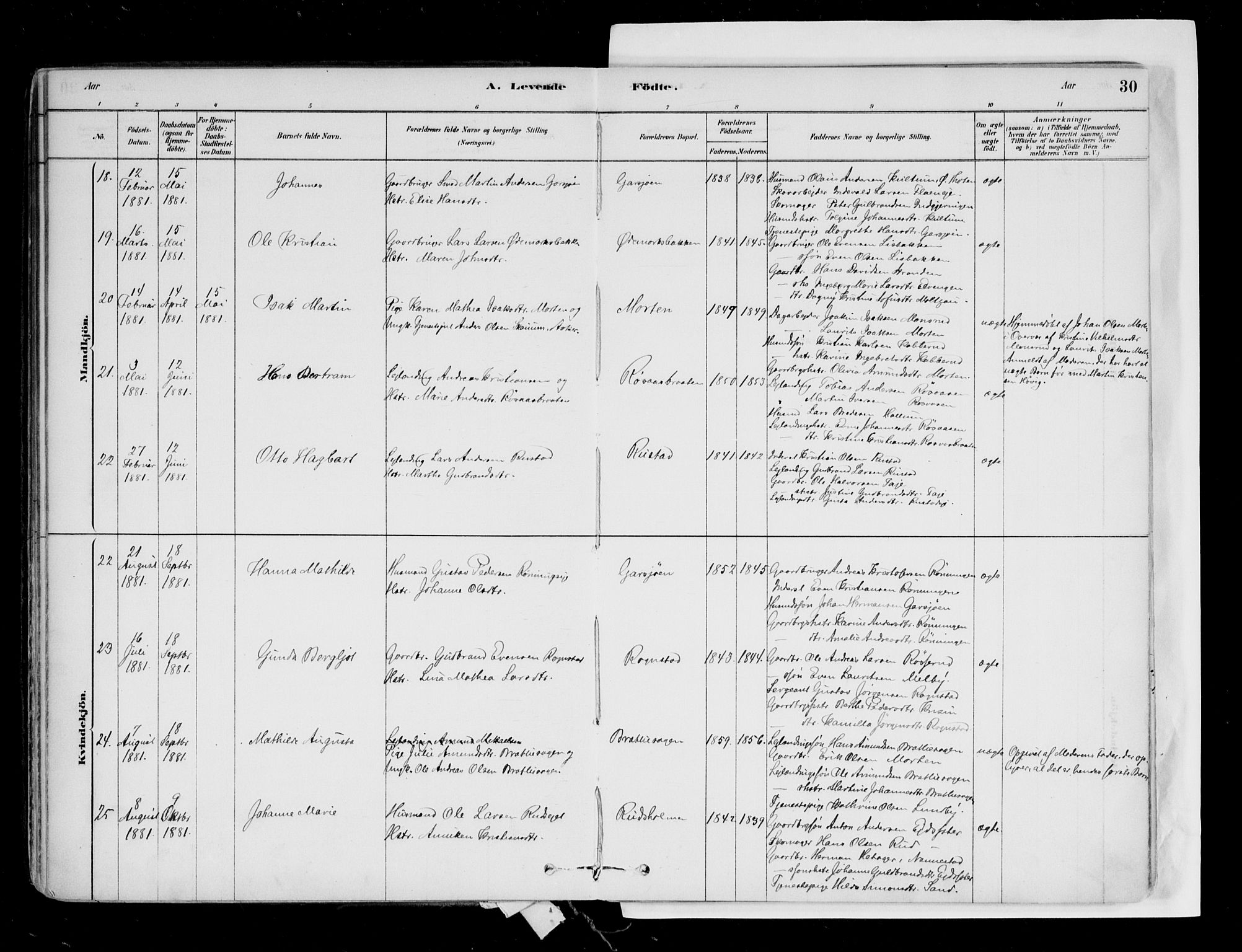 Hurdal prestekontor Kirkebøker, AV/SAO-A-10889/F/Fa/L0007: Parish register (official) no. I 7, 1878-1906, p. 30