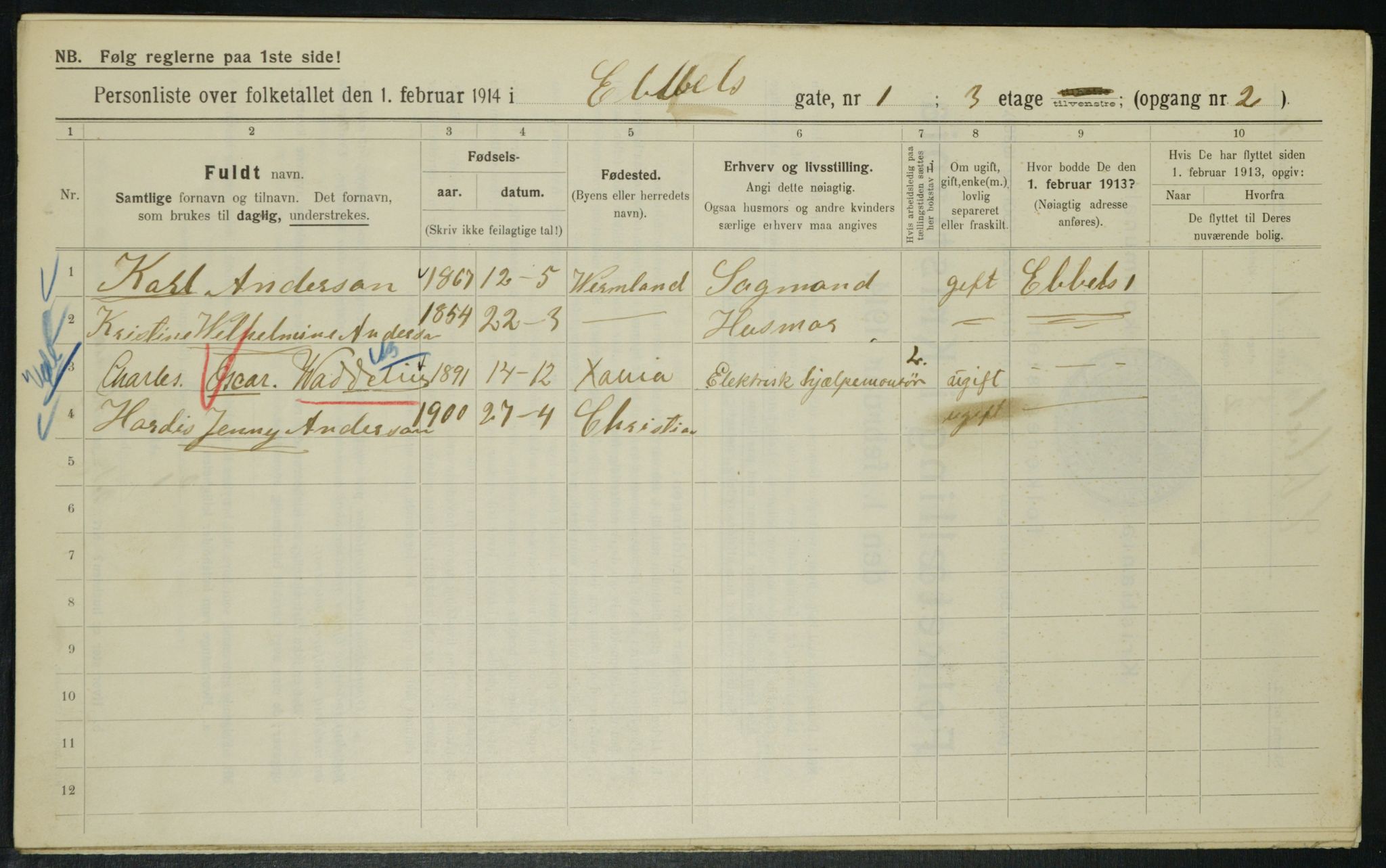 OBA, Municipal Census 1914 for Kristiania, 1914, p. 18224