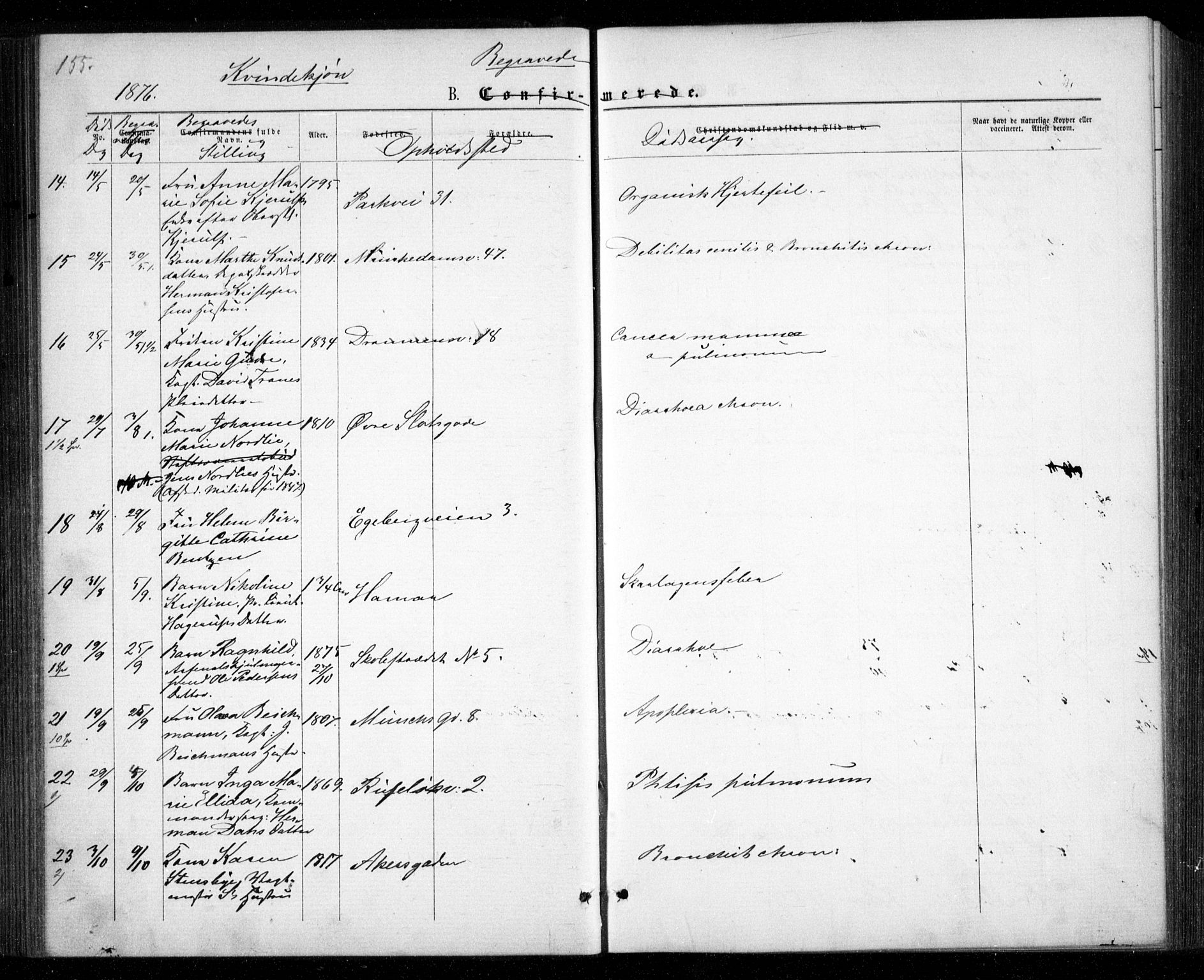 Garnisonsmenigheten Kirkebøker, AV/SAO-A-10846/G/Ga/L0006: Parish register (copy) no. 6, 1860-1880, p. 155