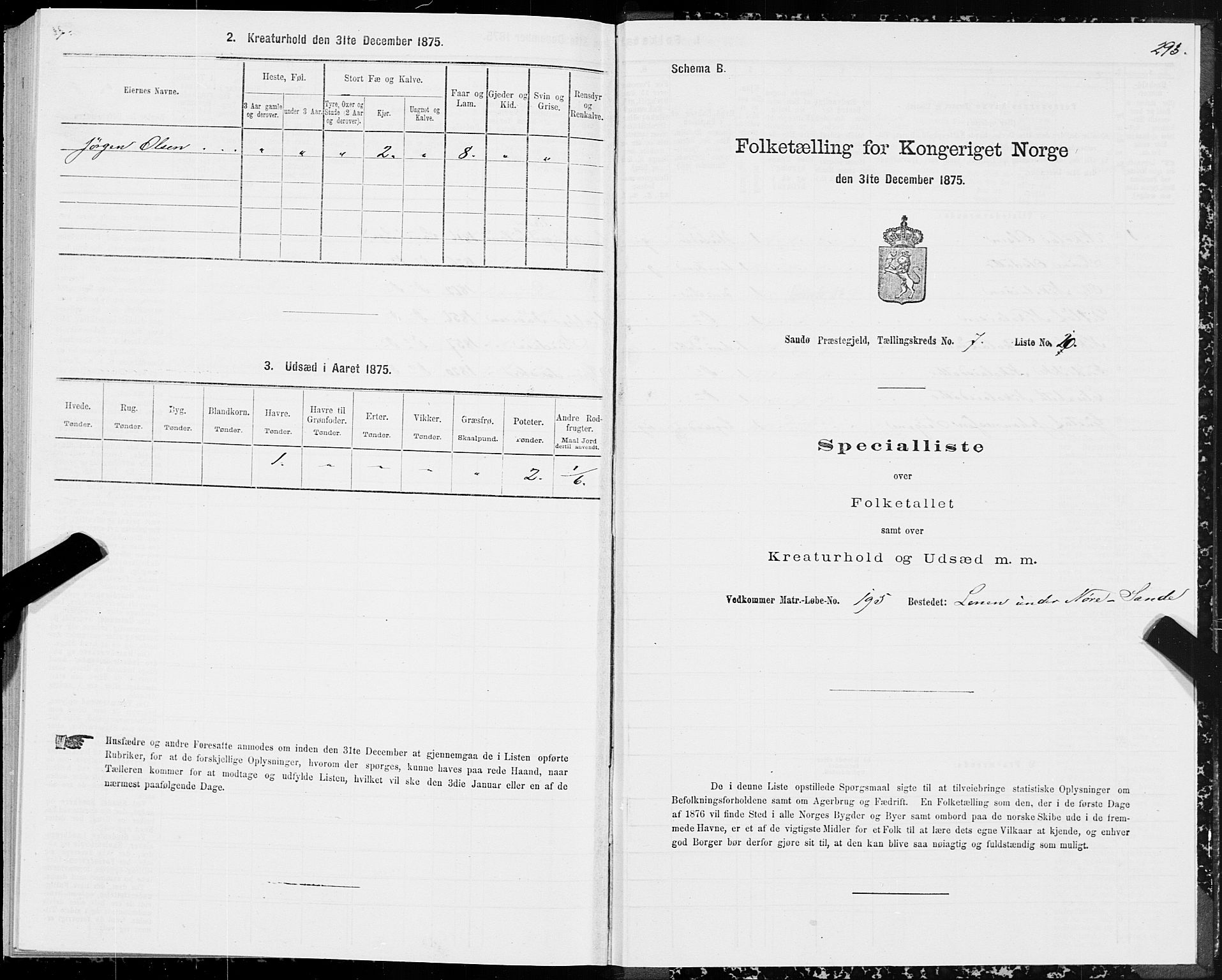 SAT, 1875 census for 1514P Sande, 1875, p. 3293