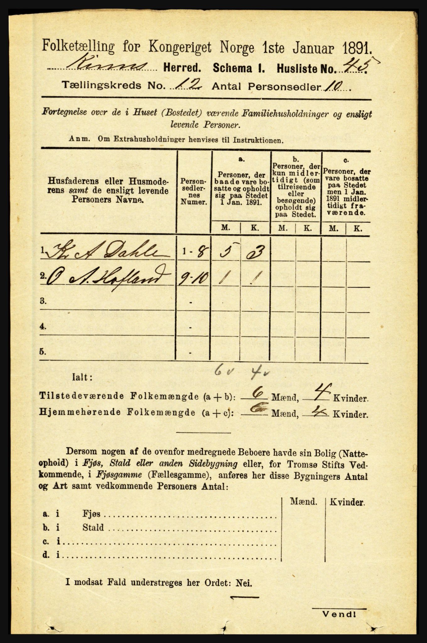 RA, 1891 census for 1437 Kinn, 1891, p. 4475