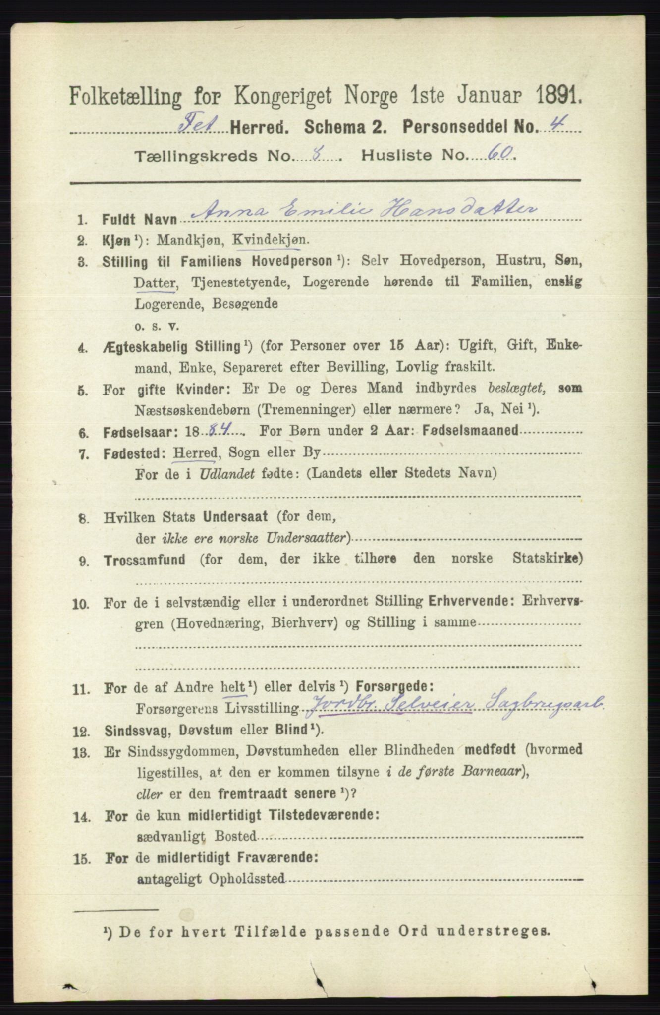 RA, 1891 census for 0227 Fet, 1891, p. 3410