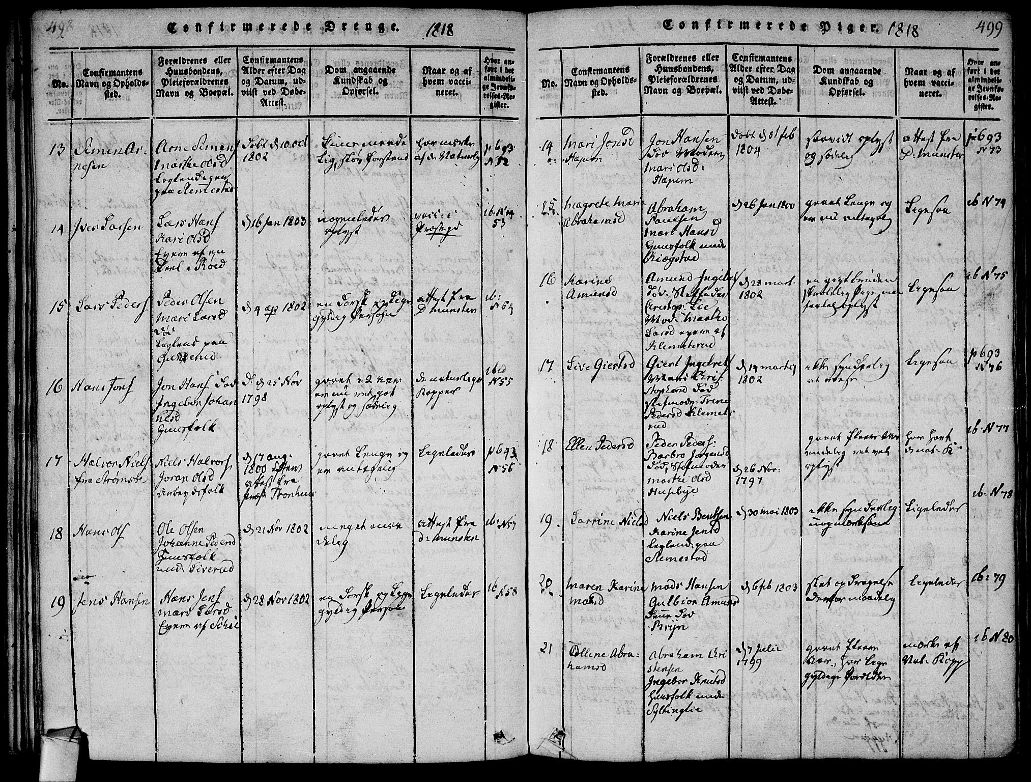 Røyken kirkebøker, AV/SAKO-A-241/F/Fa/L0004: Parish register (official) no. 4, 1814-1832, p. 498-499