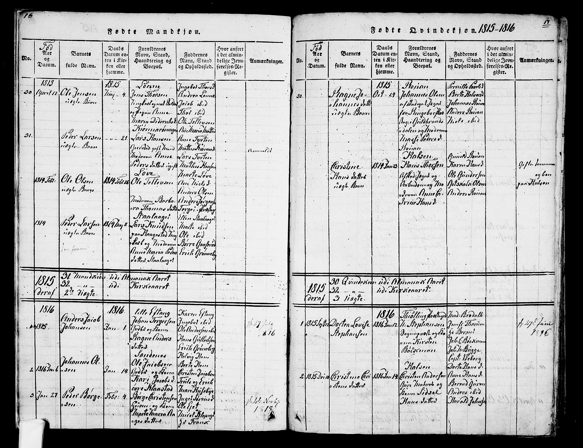 Tjølling kirkebøker, SAKO/A-60/F/Fa/L0005: Parish register (official) no. 5, 1814-1836, p. 16-17