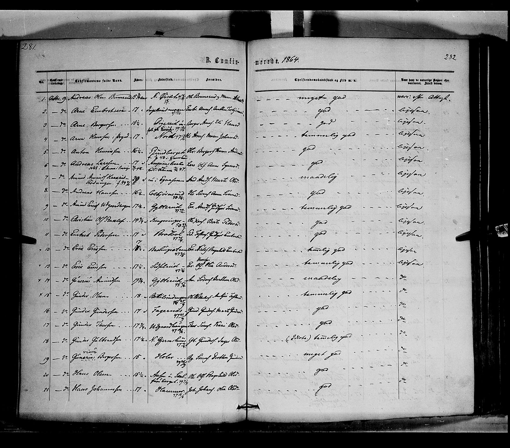 Vinger prestekontor, AV/SAH-PREST-024/H/Ha/Haa/L0011: Parish register (official) no. 11, 1862-1870, p. 282