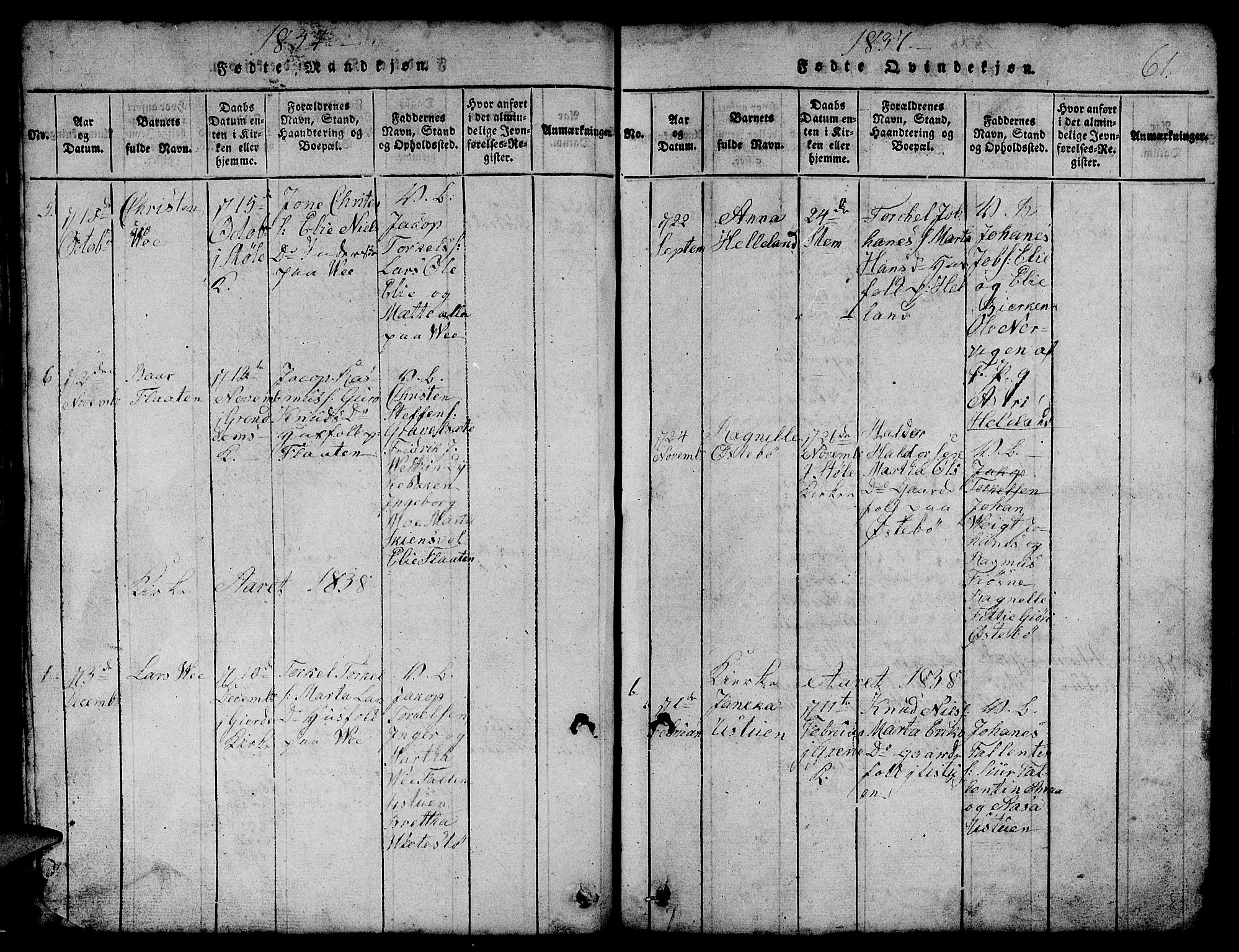 Etne sokneprestembete, SAB/A-75001/H/Hab: Parish register (copy) no. B 1, 1815-1850, p. 61