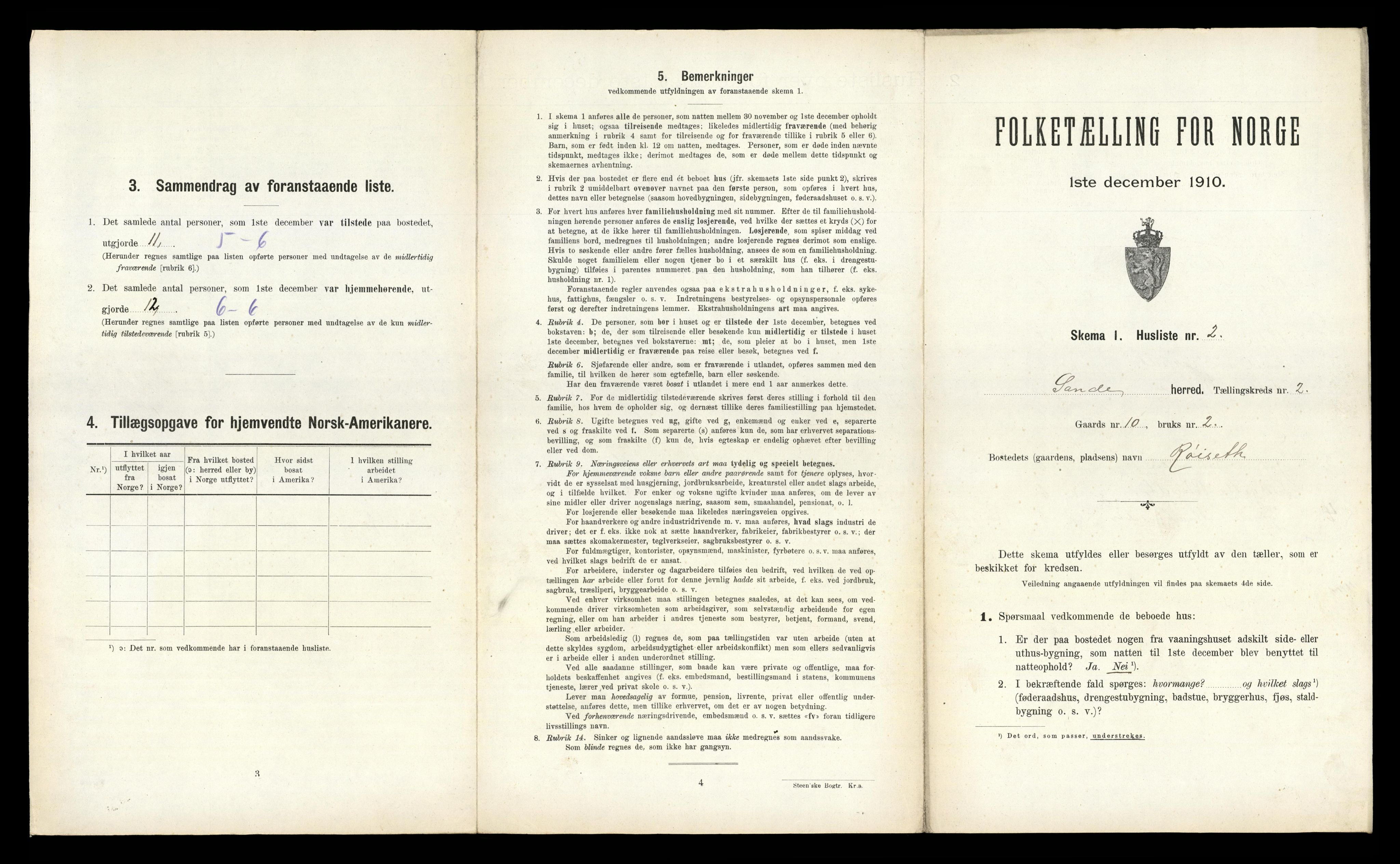 RA, 1910 census for Sande, 1910, p. 126