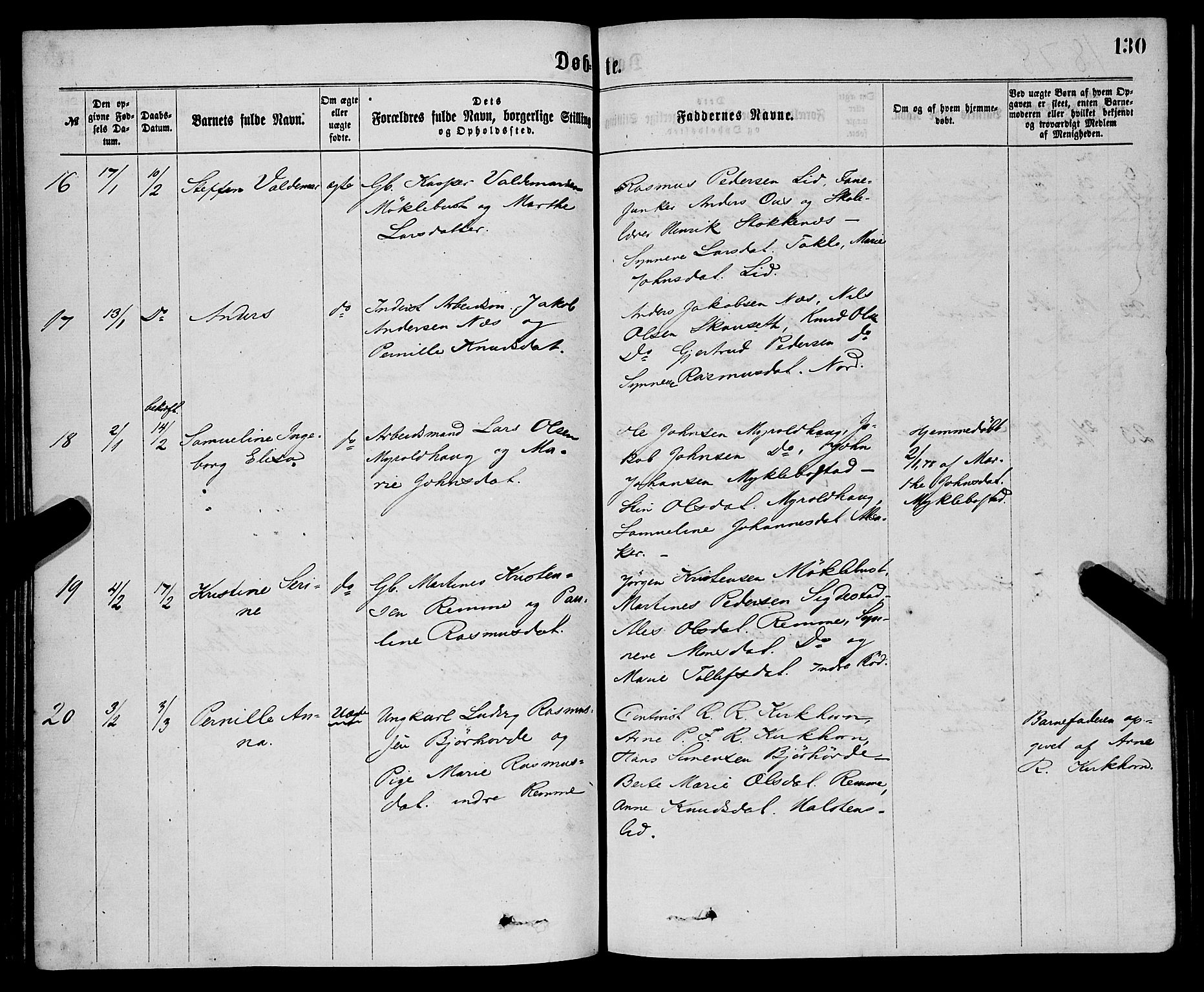 Eid sokneprestembete, AV/SAB-A-82301/H/Haa/Haaa/L0010: Parish register (official) no. A 10, 1867-1878, p. 130