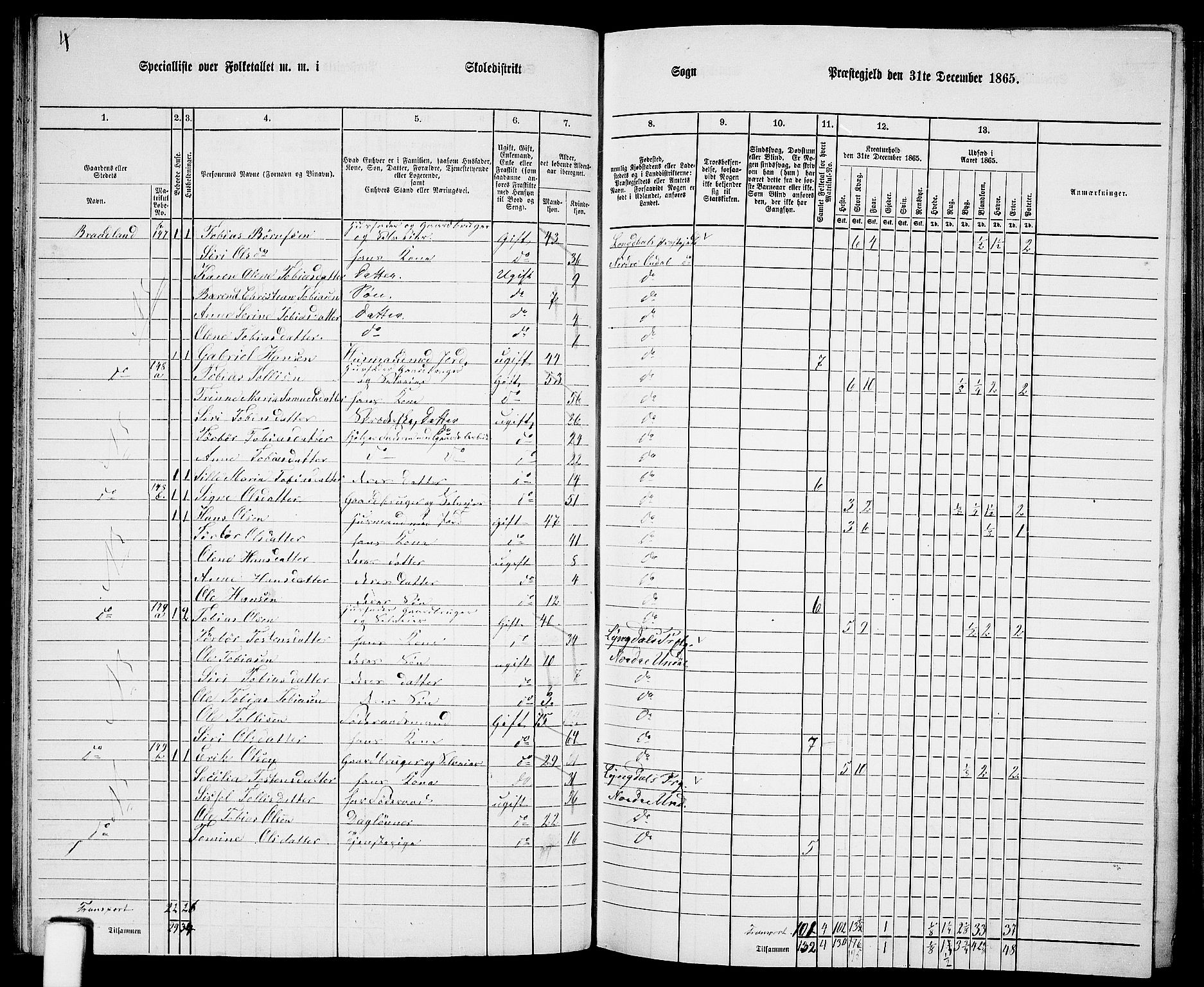 RA, 1865 census for Nord-Audnedal, 1865, p. 45