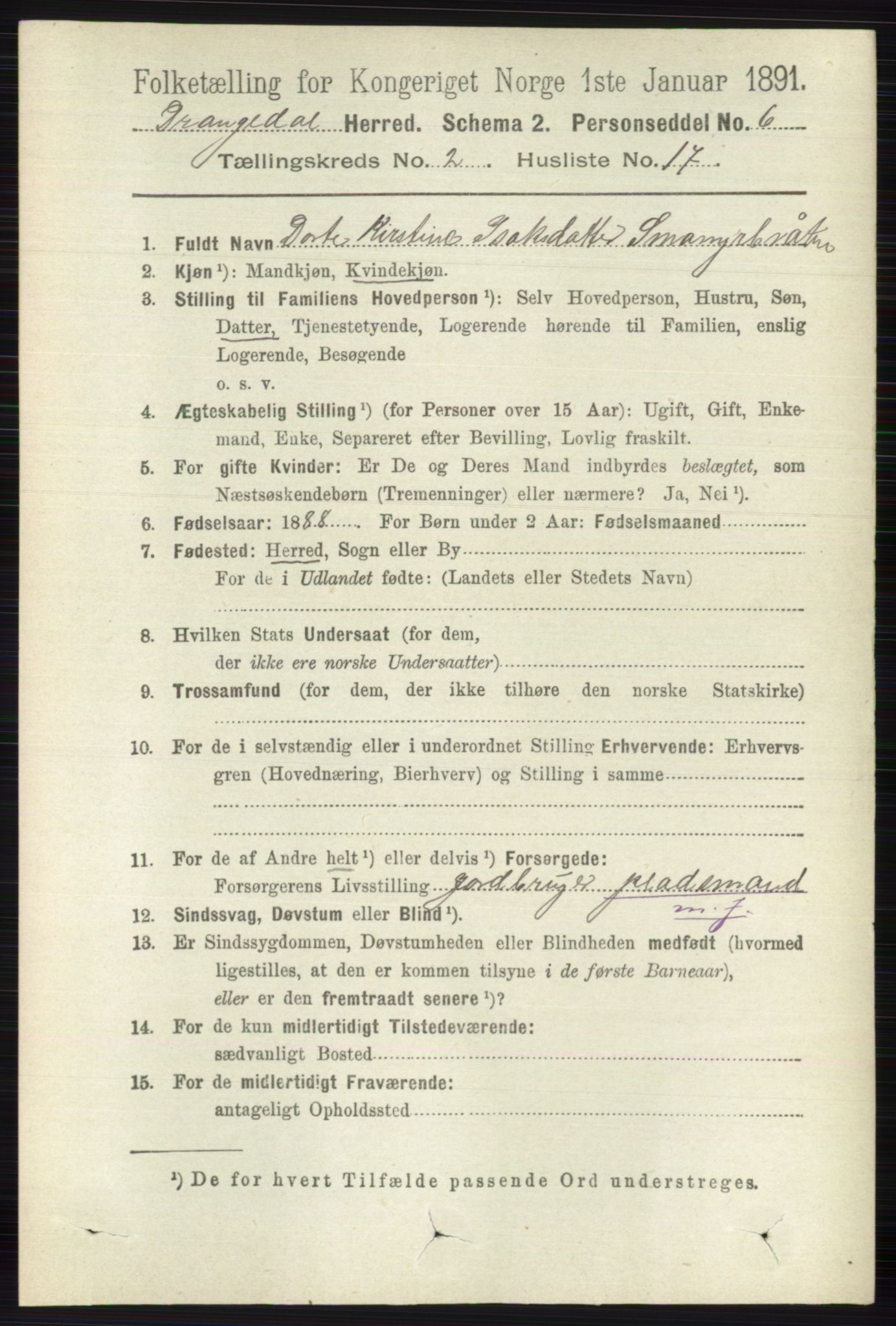 RA, 1891 census for 0817 Drangedal, 1891, p. 579