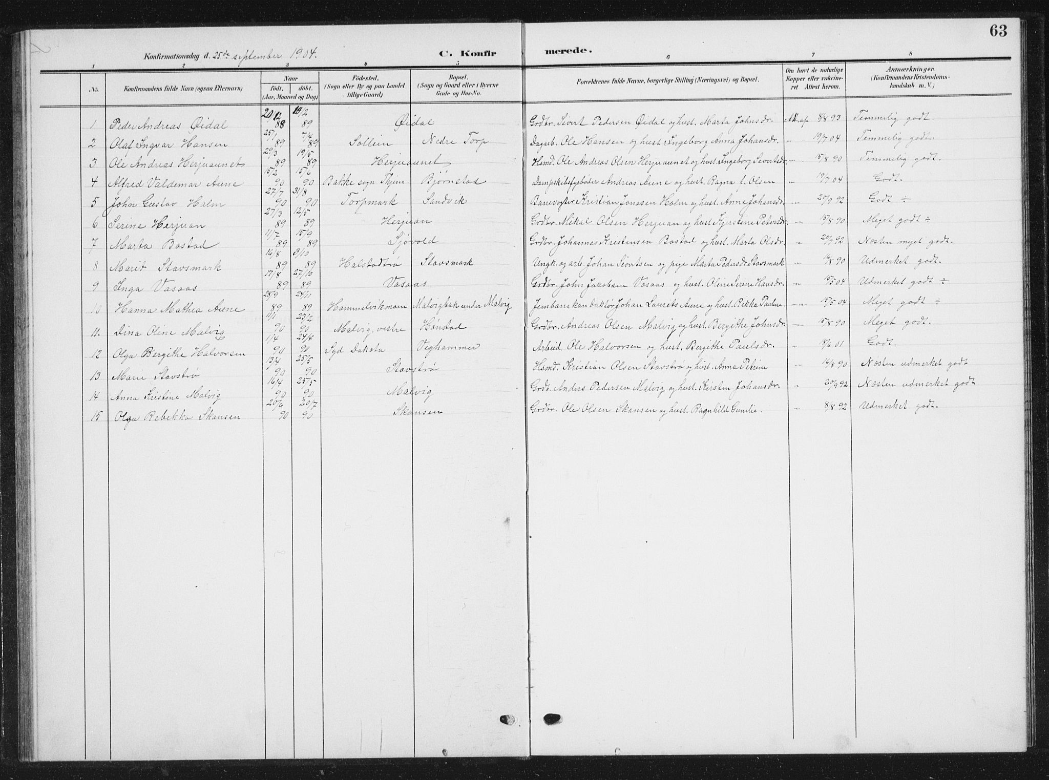 Ministerialprotokoller, klokkerbøker og fødselsregistre - Sør-Trøndelag, SAT/A-1456/616/L0424: Parish register (copy) no. 616C07, 1904-1940, p. 63