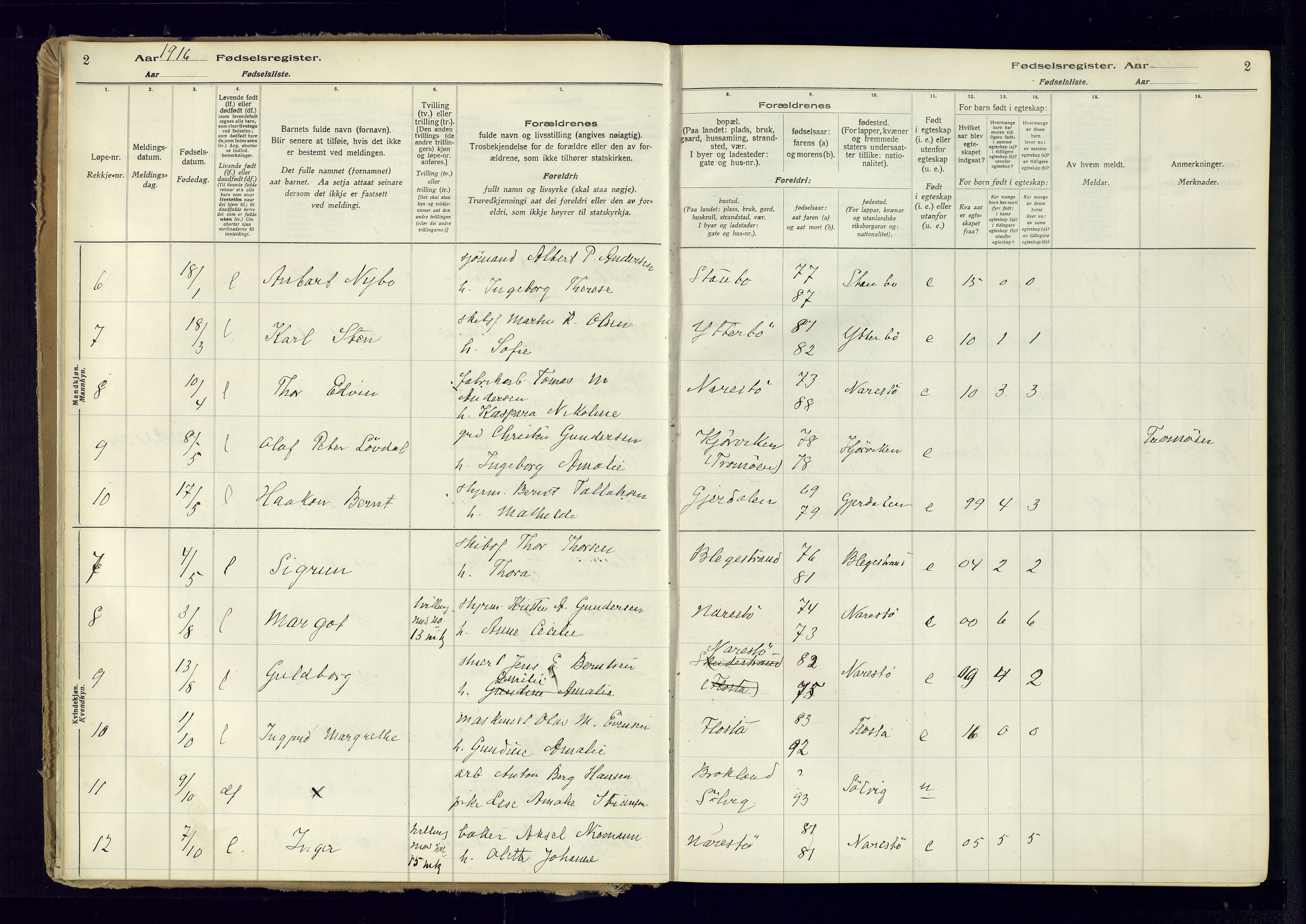 Austre Moland sokneprestkontor, SAK/1111-0001/J/Ja/L0005: Birth register no. A-VI-29, 1916-1982, p. 2