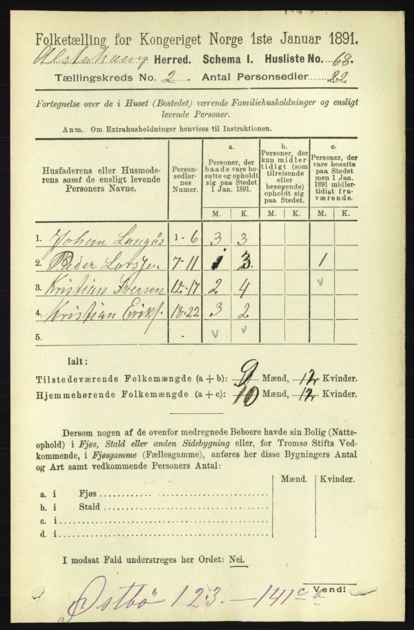 RA, 1891 census for 1820 Alstahaug, 1891, p. 492