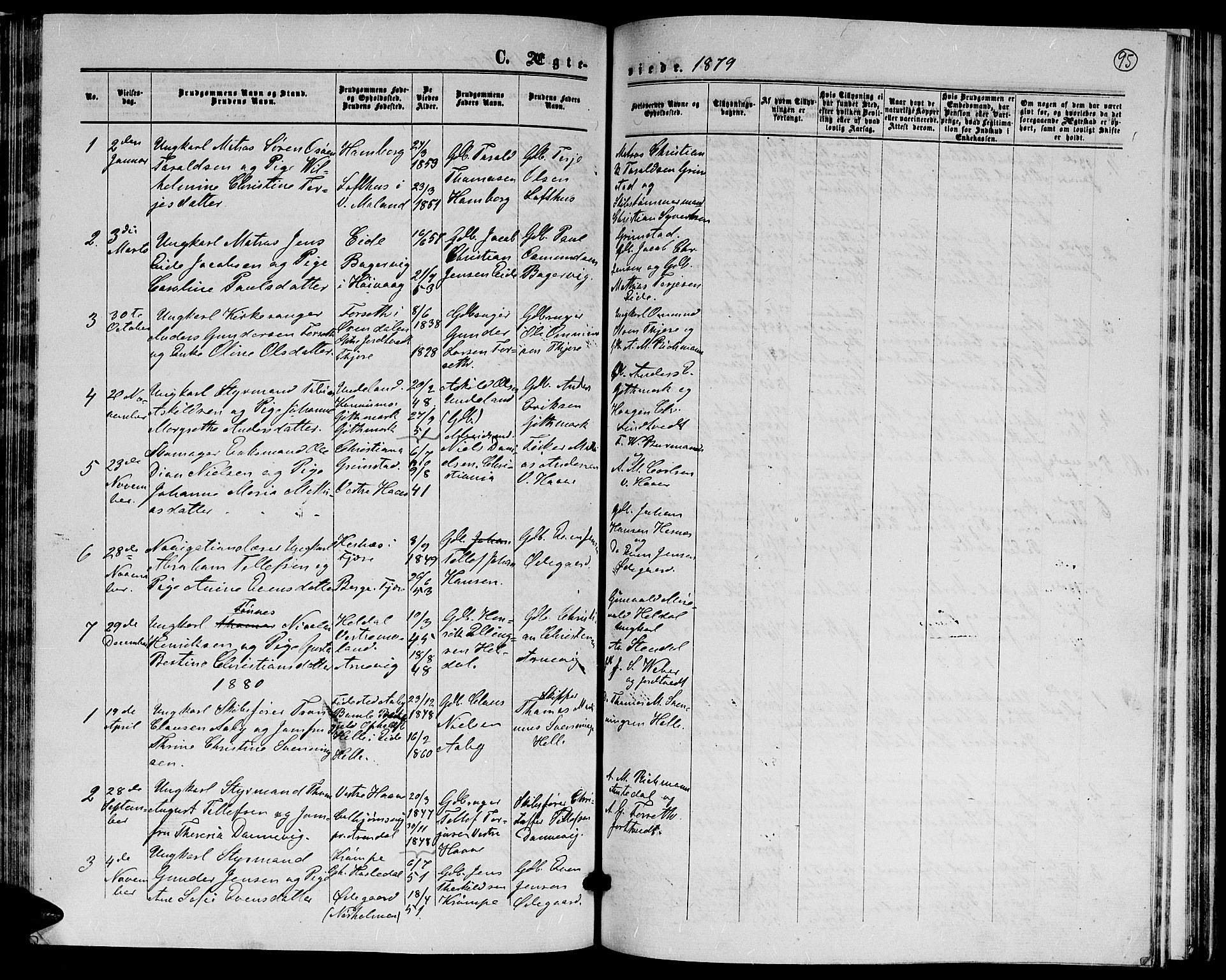 Hommedal sokneprestkontor, AV/SAK-1111-0023/F/Fb/Fba/L0003: Parish register (copy) no. B 3, 1863-1884, p. 95