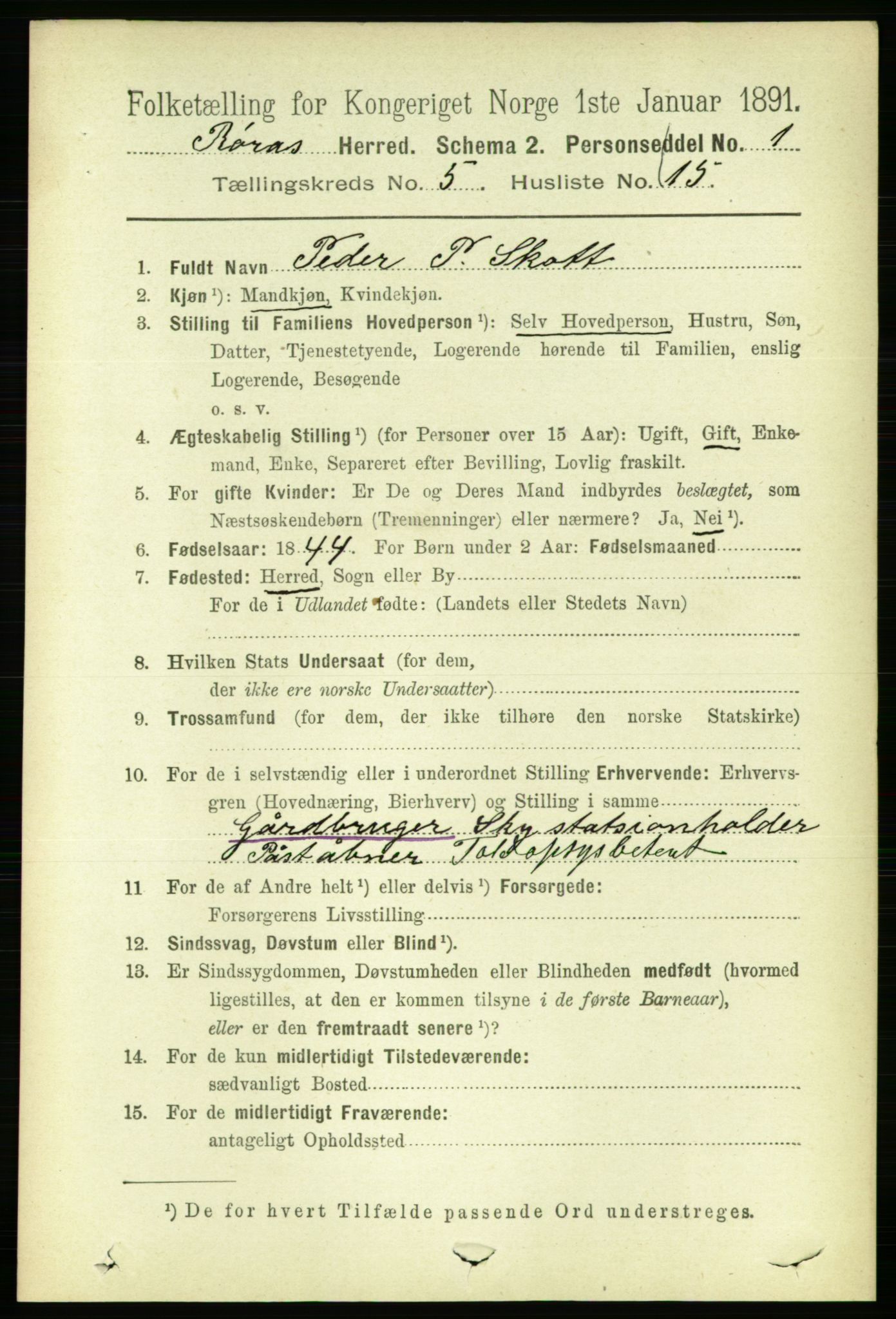 RA, 1891 census for 1640 Røros, 1891, p. 1101