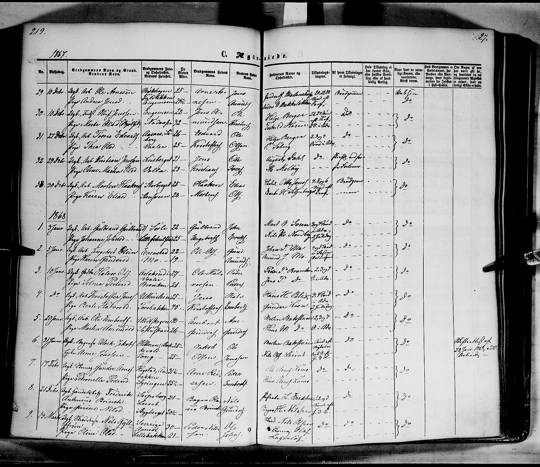 Elverum prestekontor, SAH/PREST-044/H/Ha/Haa/L0010: Parish register (official) no. 10, 1857-1868, p. 219