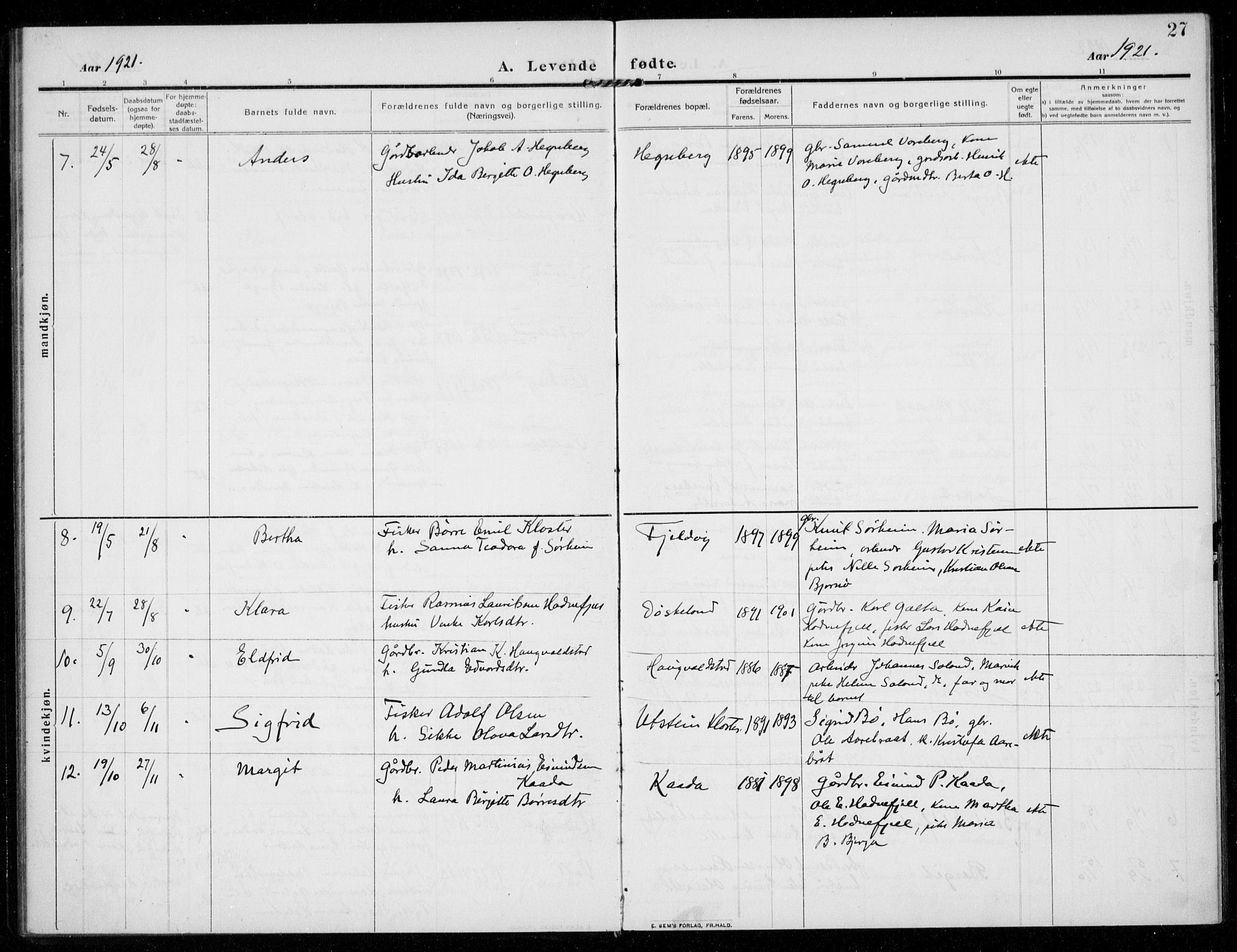 Rennesøy sokneprestkontor, AV/SAST-A -101827/H/Ha/Haa/L0017: Parish register (official) no. A 17, 1908-1926, p. 27