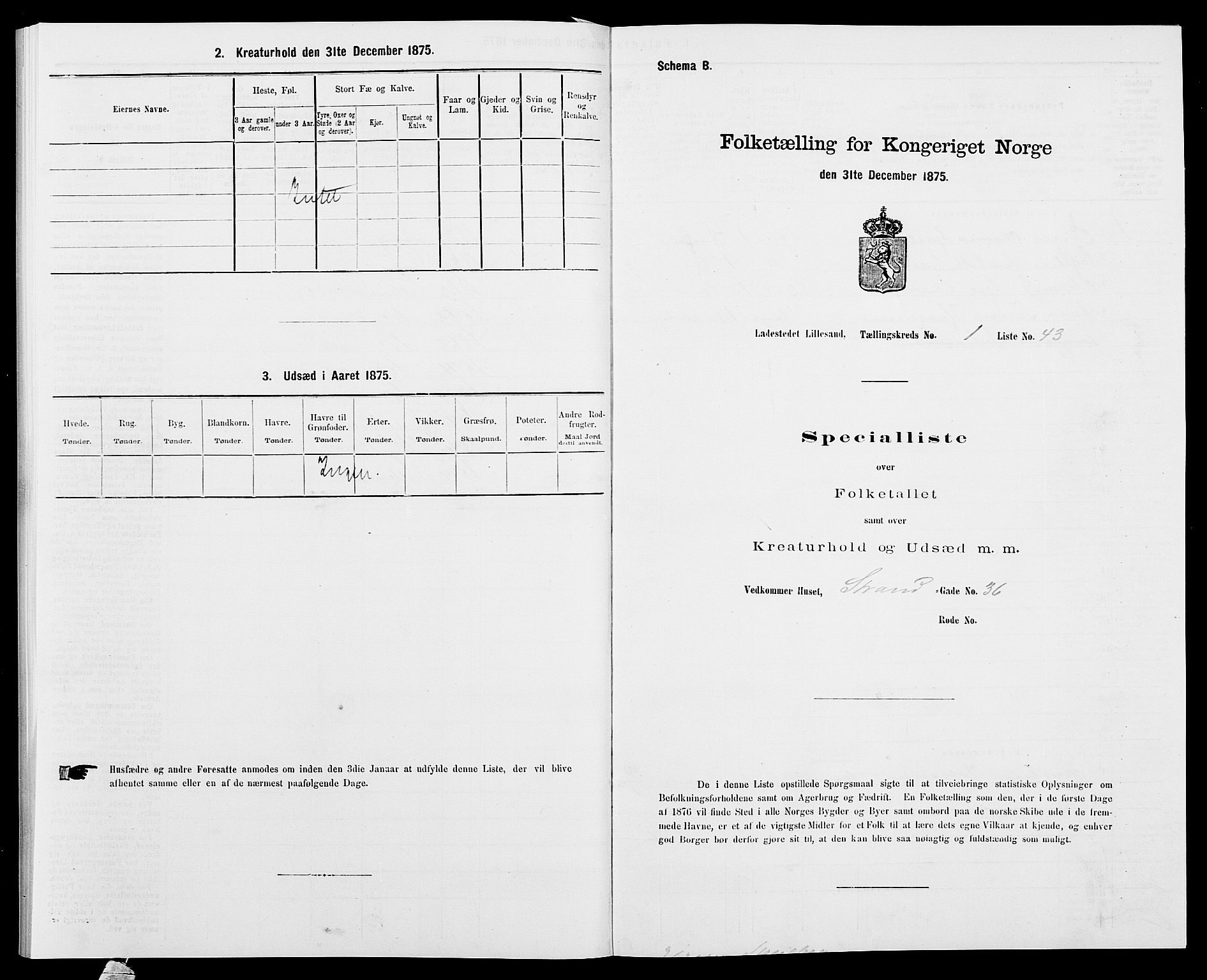 SAK, 1875 census for 0905B Vestre Moland/Lillesand, 1875, p. 94