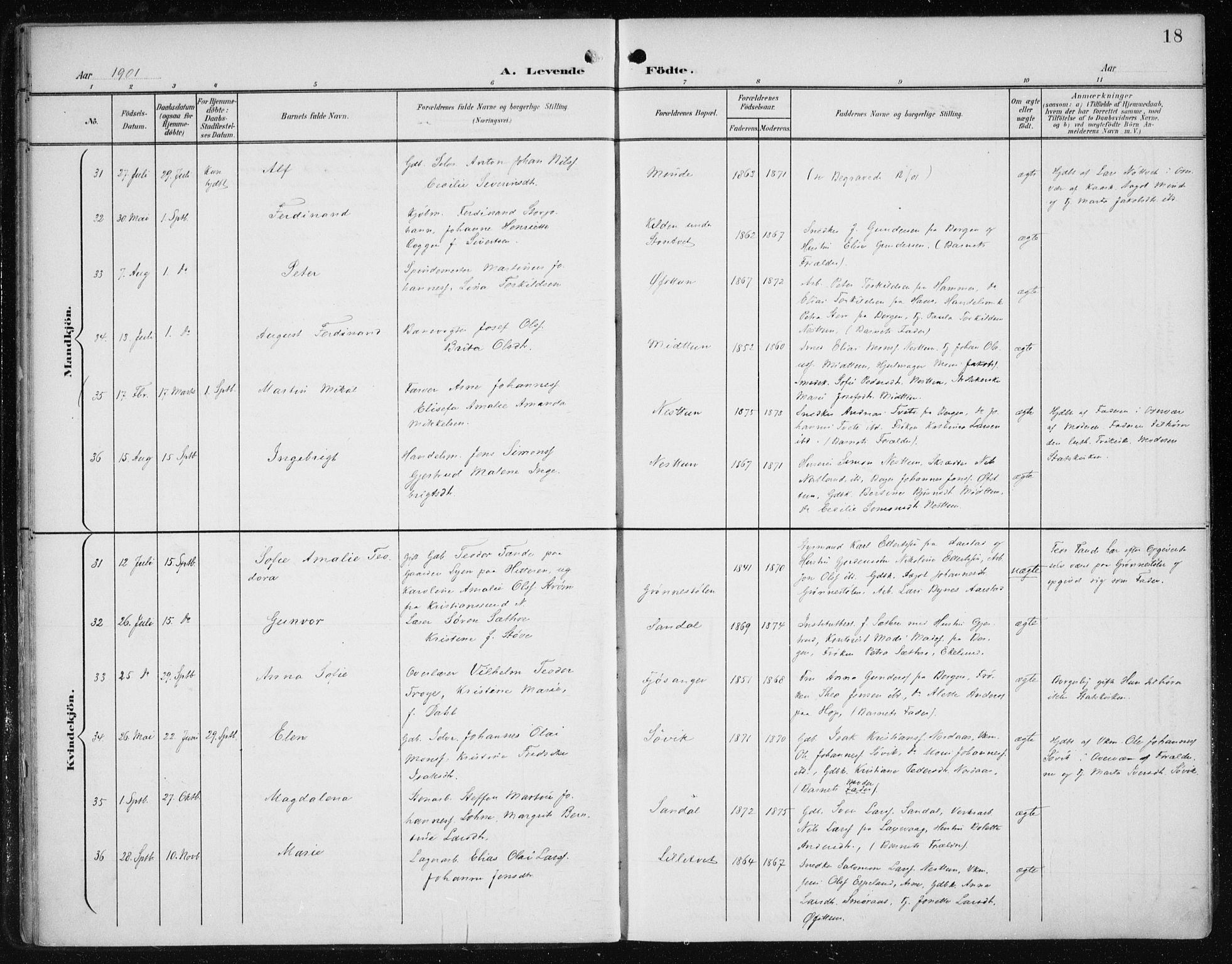 Fana Sokneprestembete, SAB/A-75101/H/Haa/Haai/L0003: Parish register (official) no. I 3, 1900-1912, p. 18