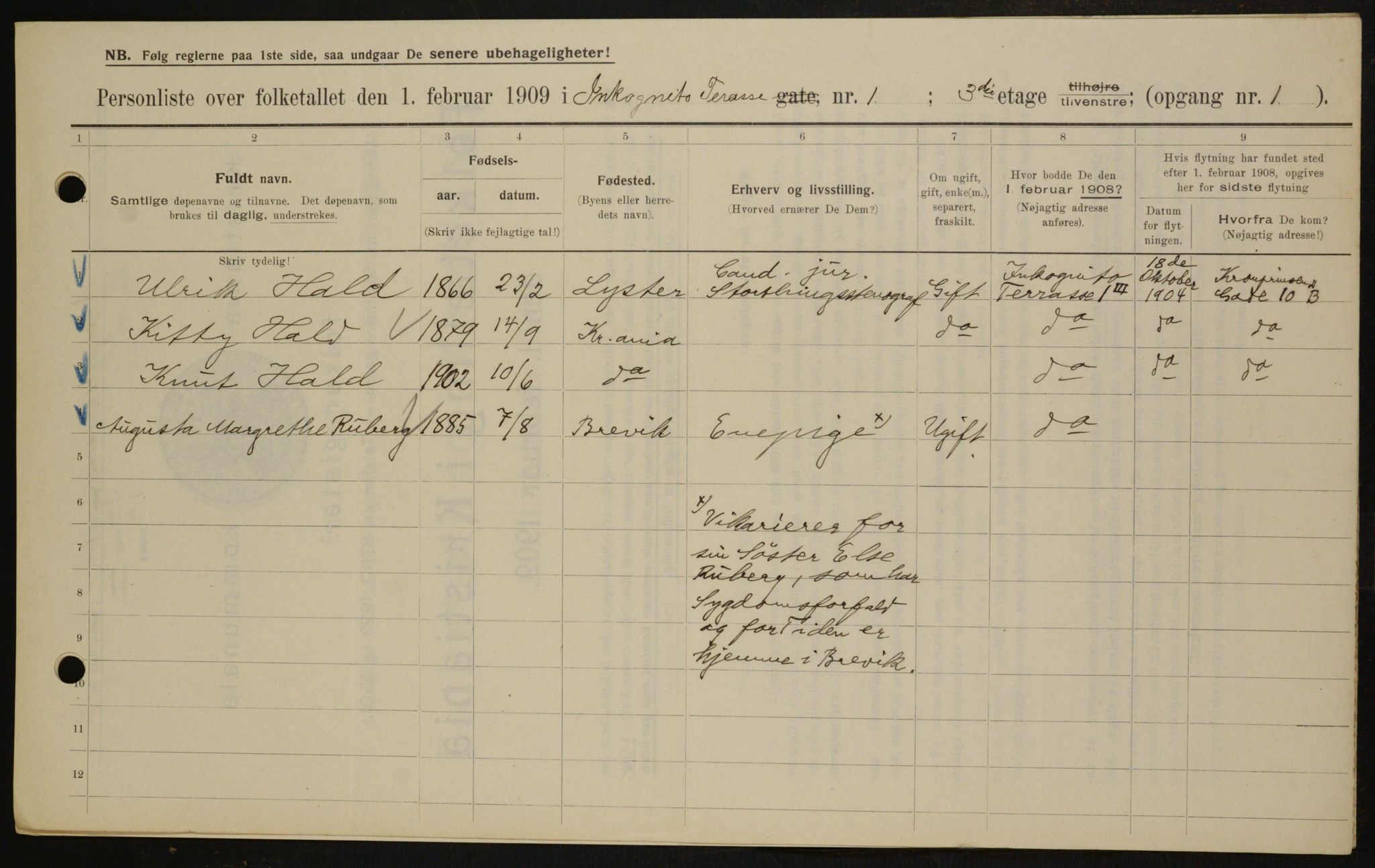 OBA, Municipal Census 1909 for Kristiania, 1909, p. 40532