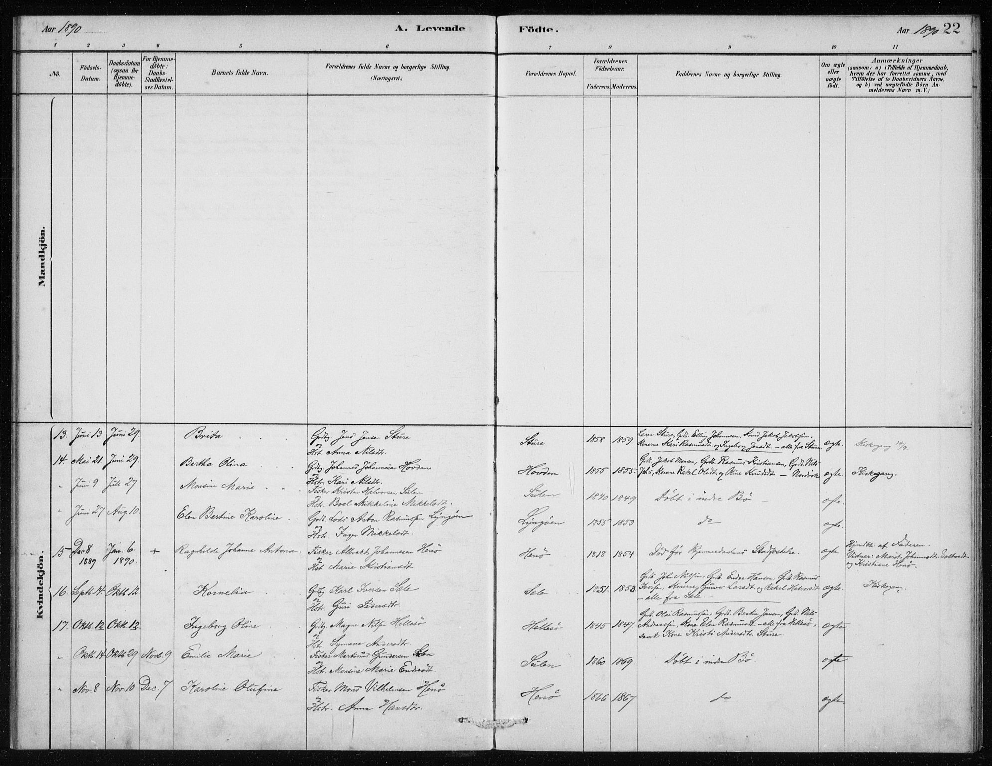 Manger sokneprestembete, AV/SAB-A-76801/H/Haa: Parish register (official) no. E  1, 1881-1890, p. 22