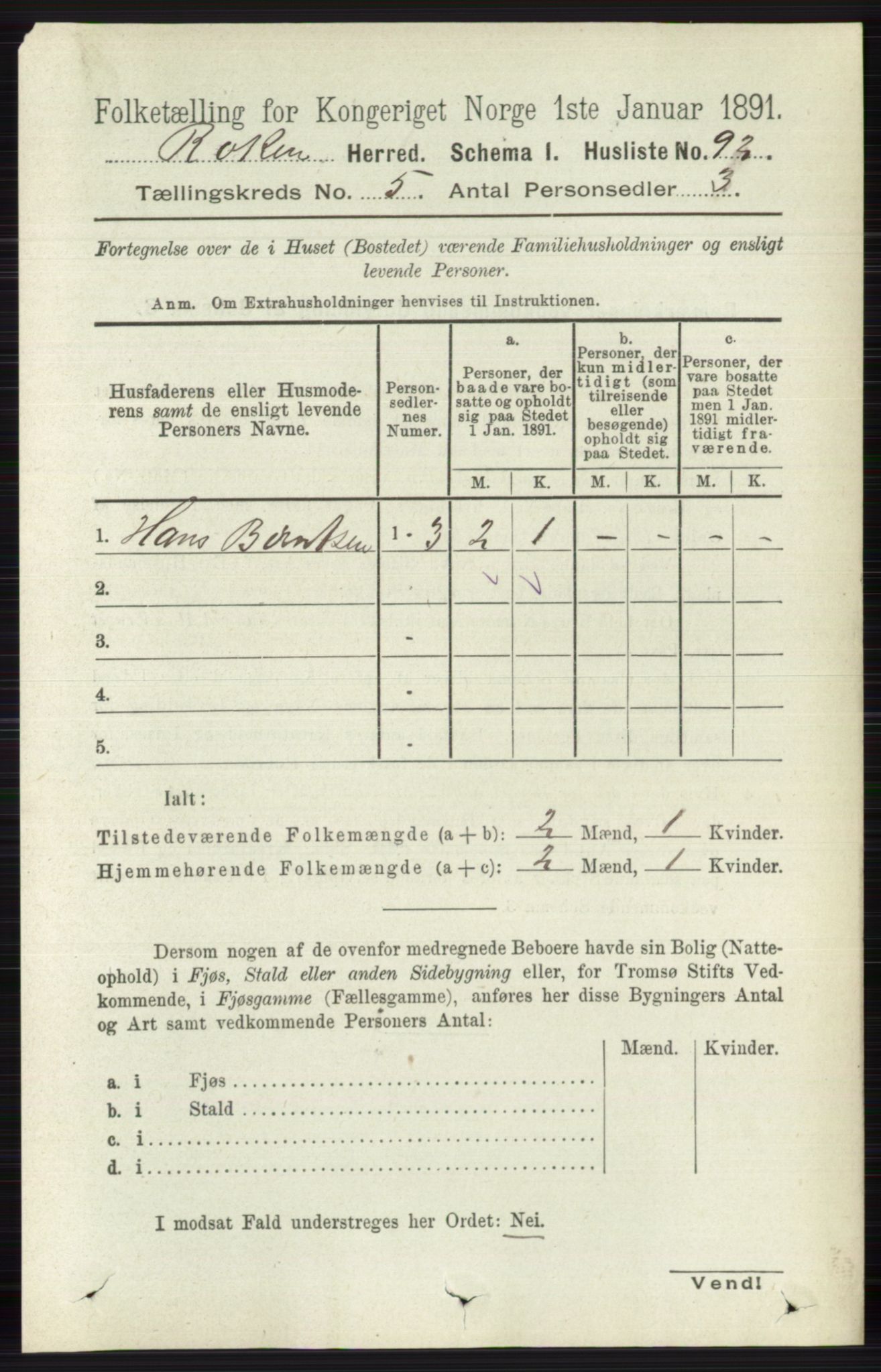 RA, 1891 census for 0627 Røyken, 1891, p. 2856