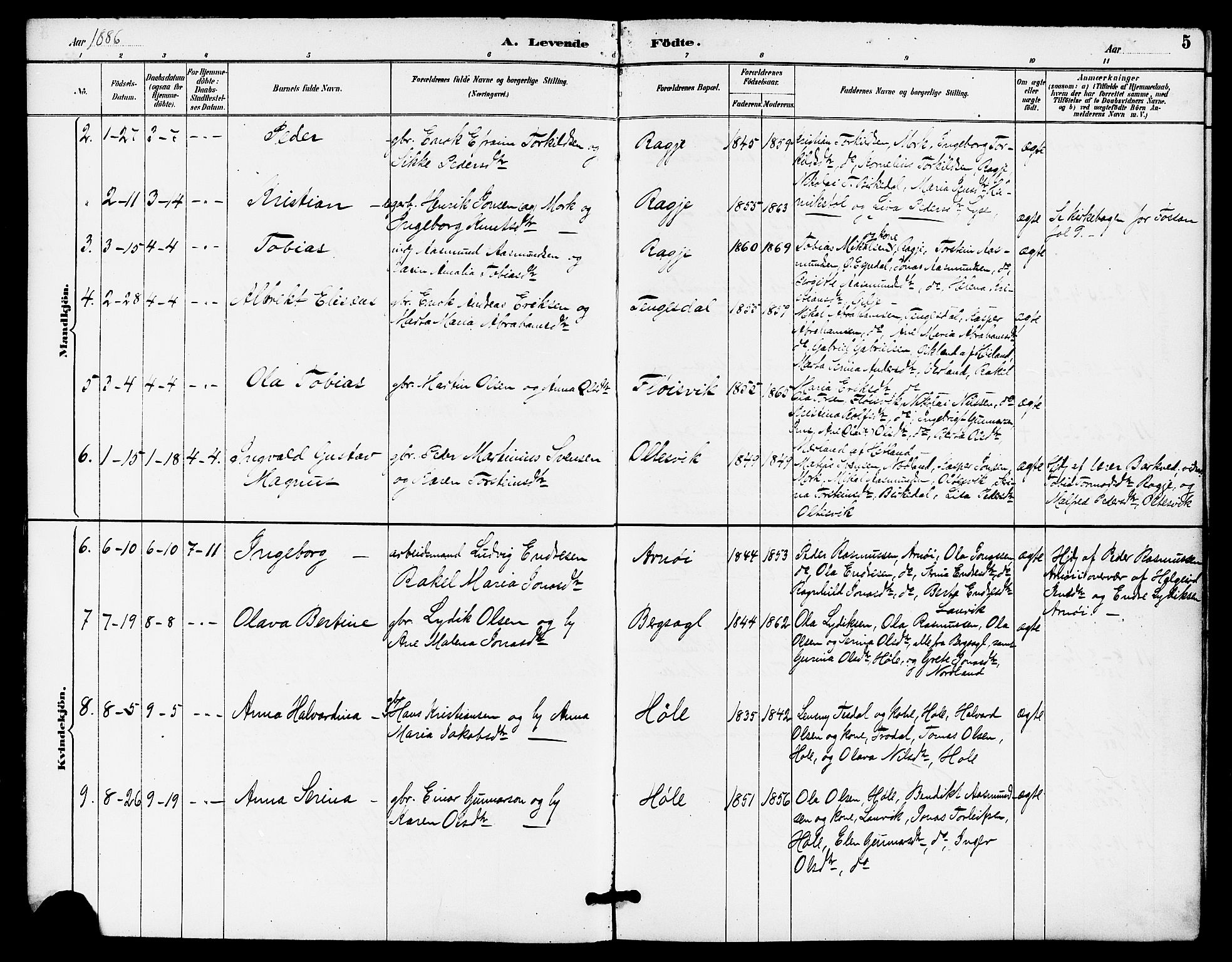 Høgsfjord sokneprestkontor, AV/SAST-A-101624/H/Ha/Haa/L0005: Parish register (official) no. A 5, 1885-1897, p. 5