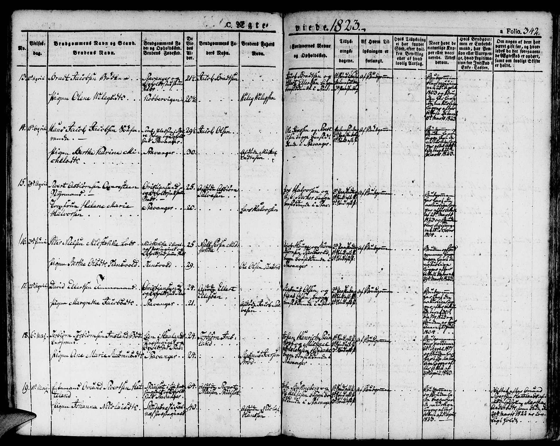 Domkirken sokneprestkontor, SAST/A-101812/001/30/30BA/L0009: Parish register (official) no. A 9, 1821-1832, p. 342