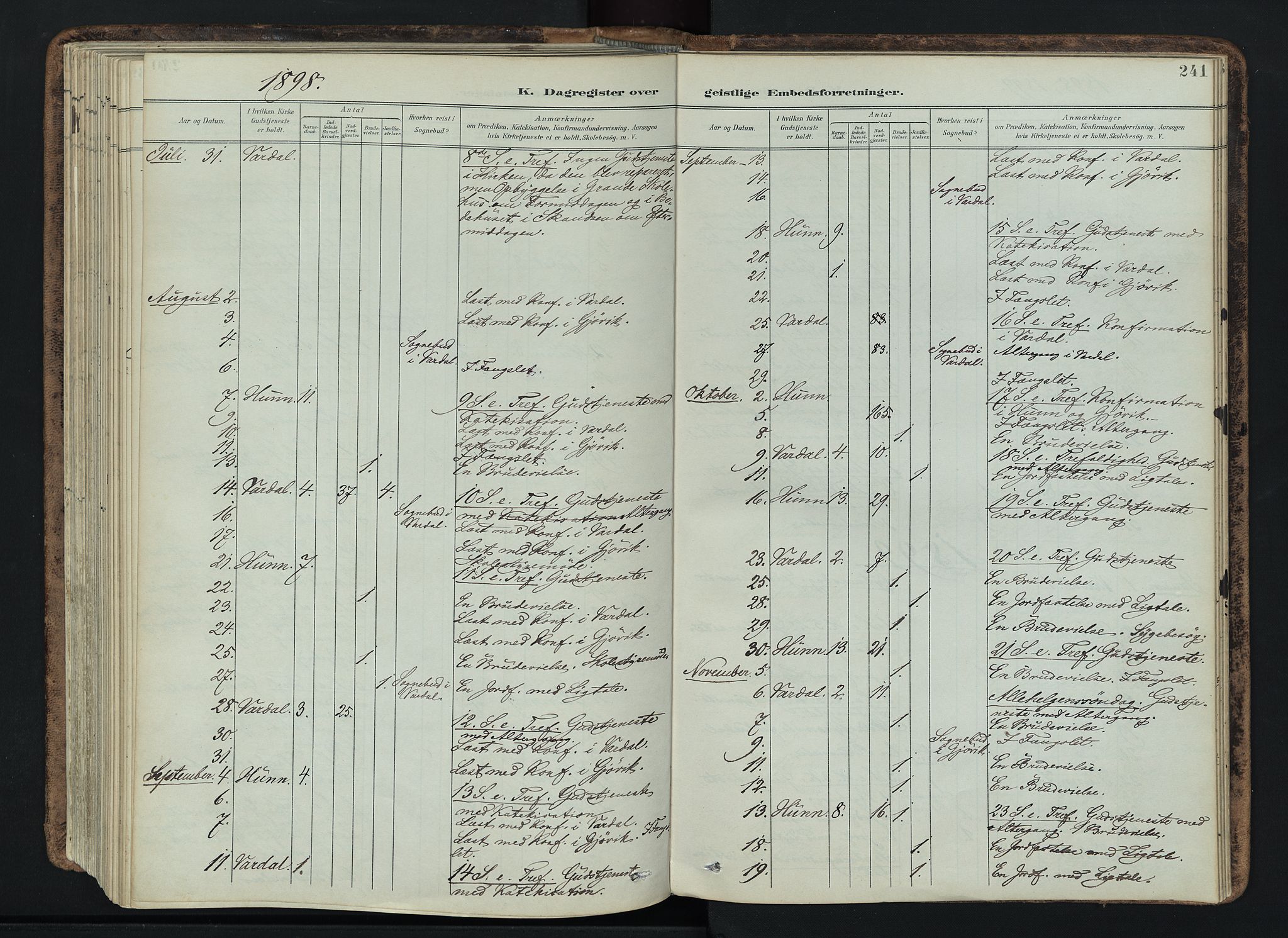 Vardal prestekontor, SAH/PREST-100/H/Ha/Haa/L0019: Parish register (official) no. 19, 1893-1907, p. 241