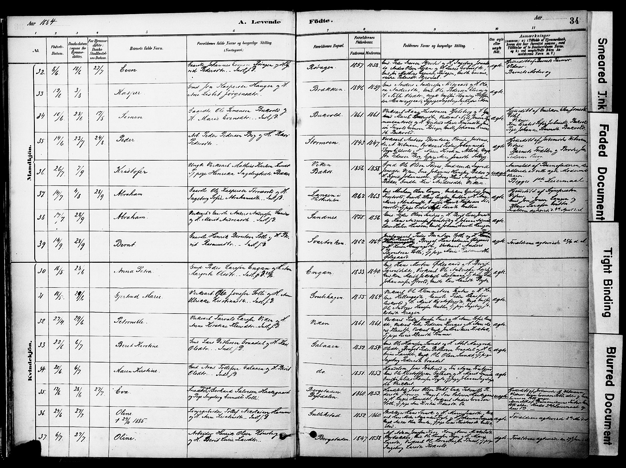 Ministerialprotokoller, klokkerbøker og fødselsregistre - Sør-Trøndelag, SAT/A-1456/681/L0933: Parish register (official) no. 681A11, 1879-1890, p. 34