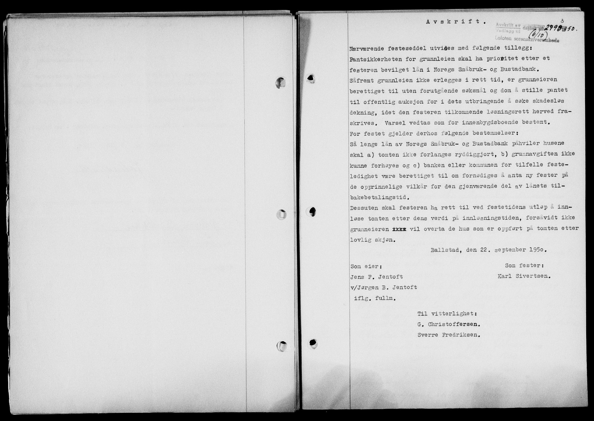 Lofoten sorenskriveri, SAT/A-0017/1/2/2C/L0024a: Mortgage book no. 24a, 1950-1950, Diary no: : 2793/1950