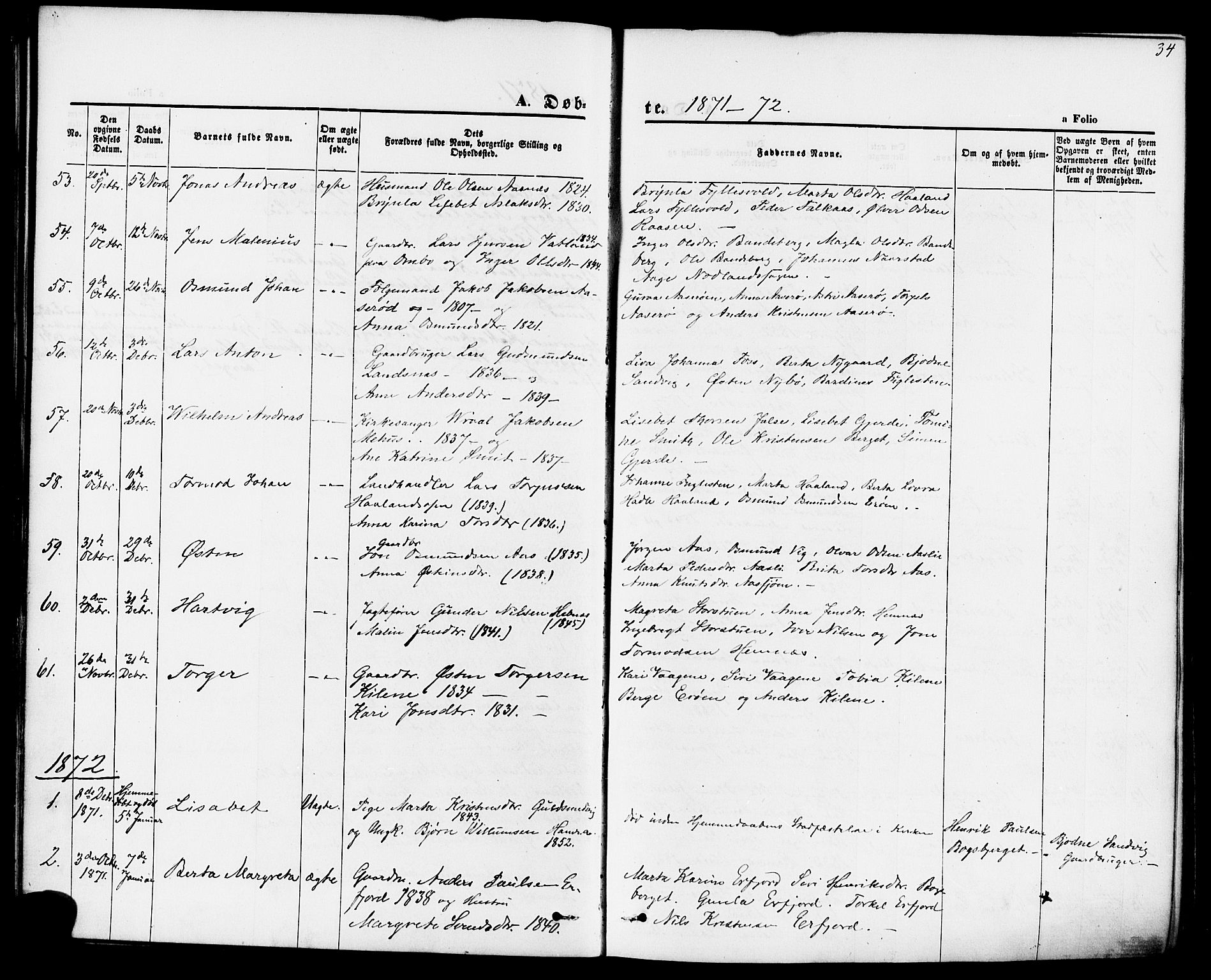 Jelsa sokneprestkontor, AV/SAST-A-101842/01/IV: Parish register (official) no. A 8, 1867-1883, p. 34