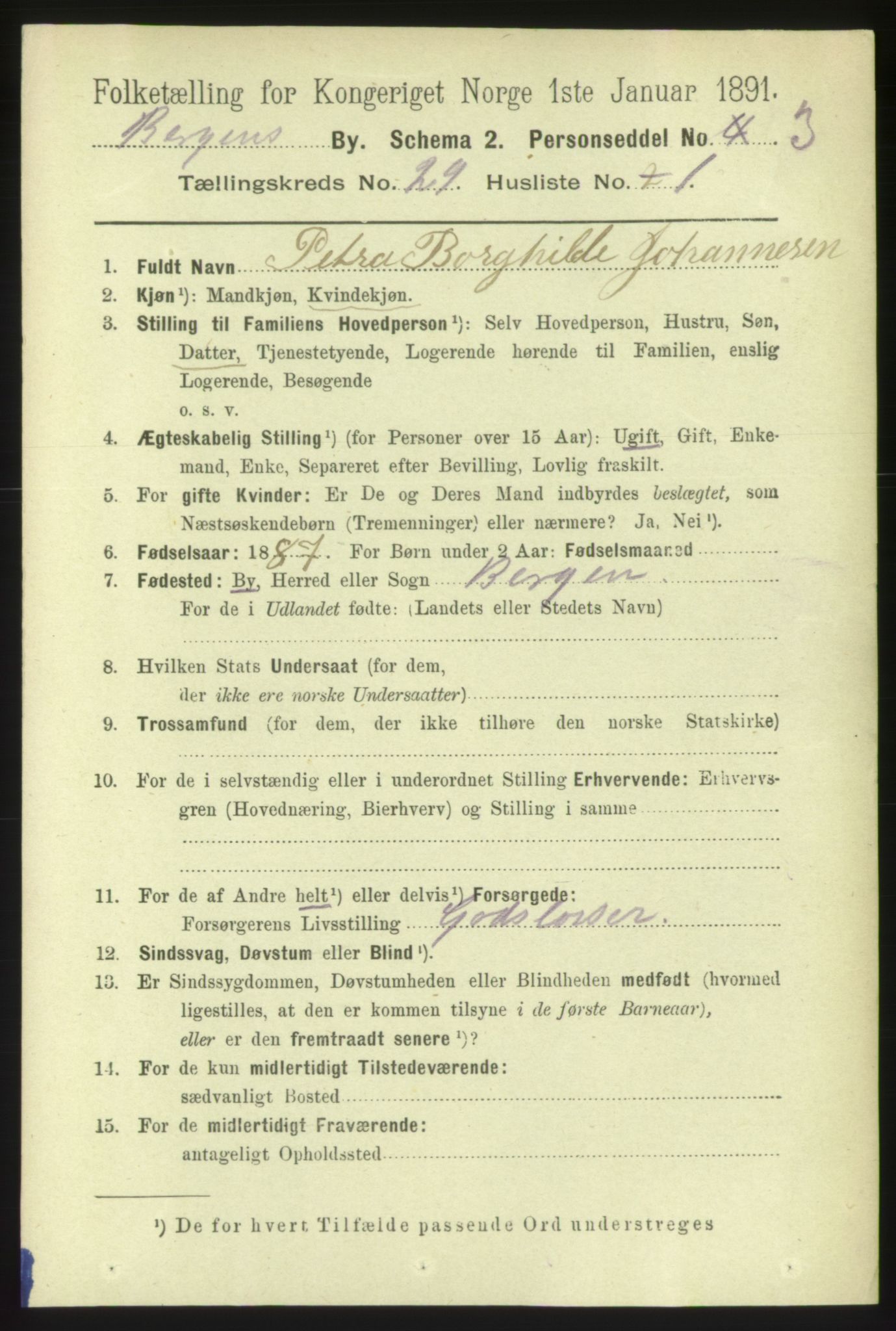 RA, 1891 Census for 1301 Bergen, 1891, p. 37195