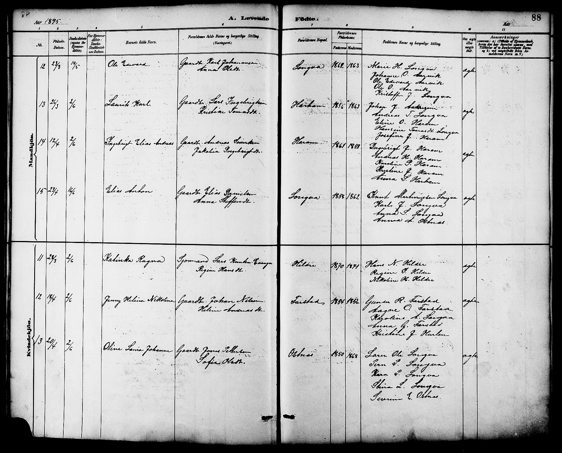 Ministerialprotokoller, klokkerbøker og fødselsregistre - Møre og Romsdal, AV/SAT-A-1454/536/L0501: Parish register (official) no. 536A10, 1884-1896, p. 88