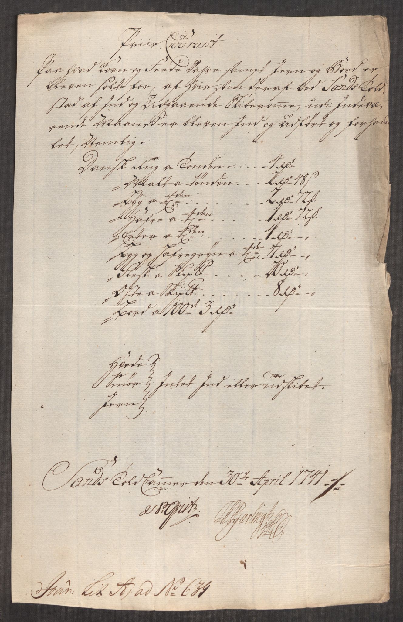 Rentekammeret inntil 1814, Realistisk ordnet avdeling, RA/EA-4070/Oe/L0002: [Ø1]: Priskuranter, 1740-1744, p. 236
