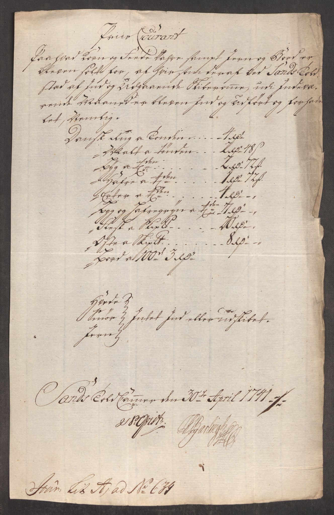 Rentekammeret inntil 1814, Realistisk ordnet avdeling, AV/RA-EA-4070/Oe/L0002: [Ø1]: Priskuranter, 1740-1744, p. 236