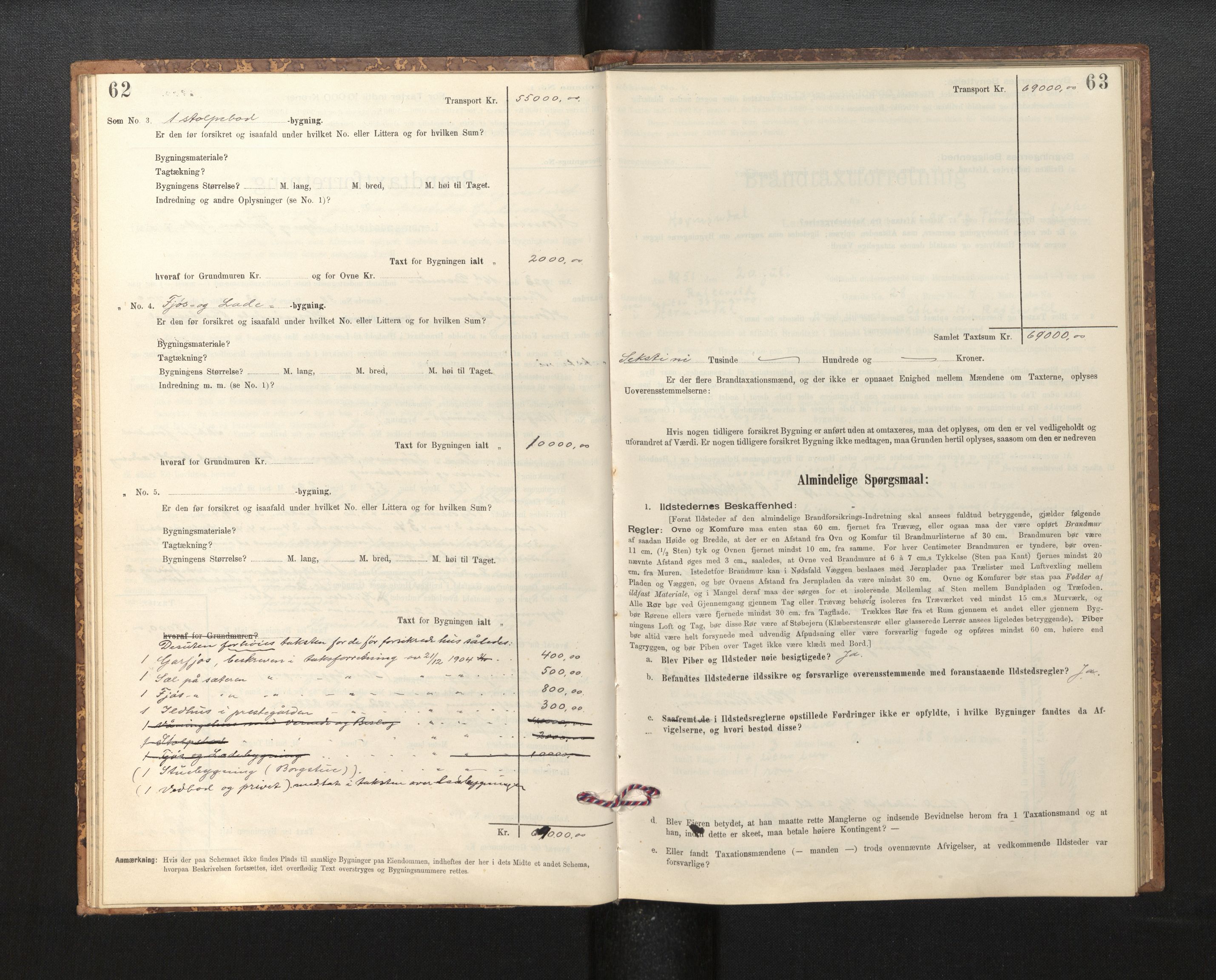 Lensmannen i Hornindal, SAB/A-28201/0012/L0001: Branntakstprotokoll, skjematakst, 1895-1951, p. 62-63