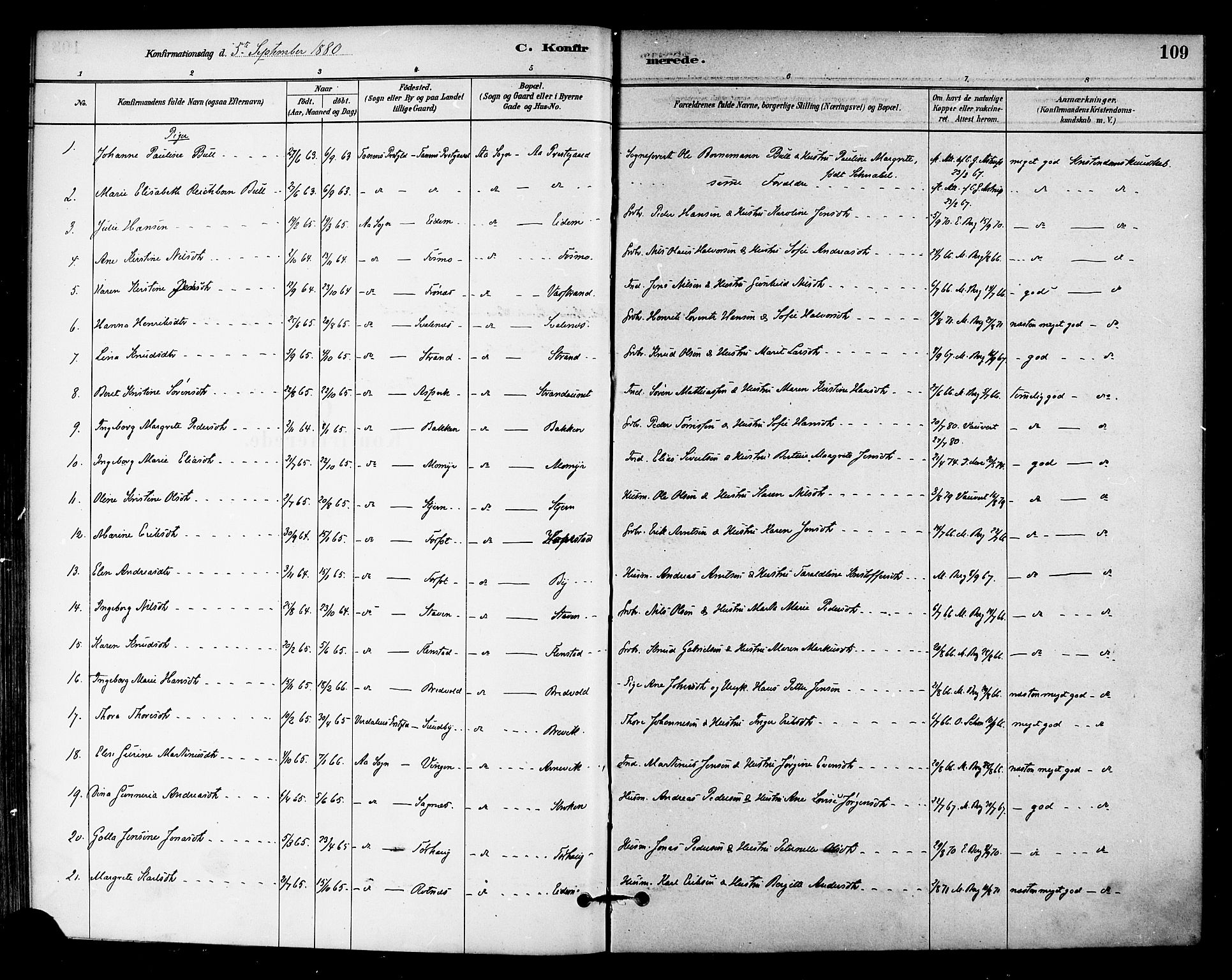 Ministerialprotokoller, klokkerbøker og fødselsregistre - Sør-Trøndelag, SAT/A-1456/655/L0680: Parish register (official) no. 655A09, 1880-1894, p. 109