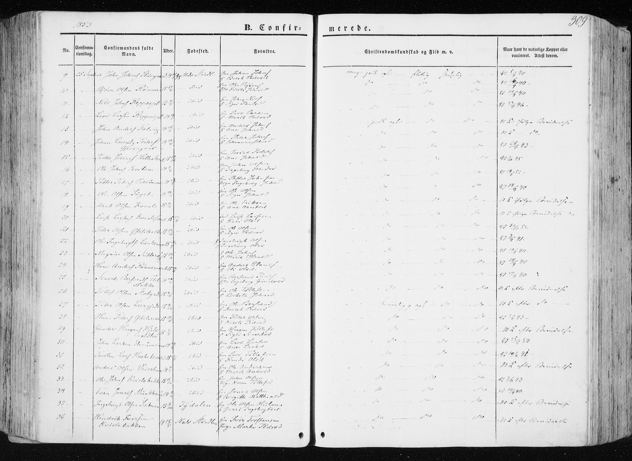 Ministerialprotokoller, klokkerbøker og fødselsregistre - Nord-Trøndelag, SAT/A-1458/709/L0074: Parish register (official) no. 709A14, 1845-1858, p. 309