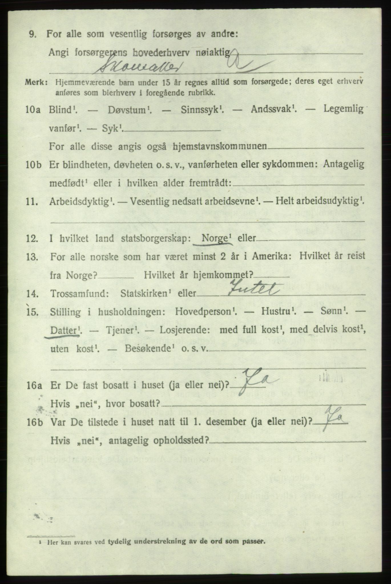 SAB, 1920 census for Tysnes, 1920, p. 10423